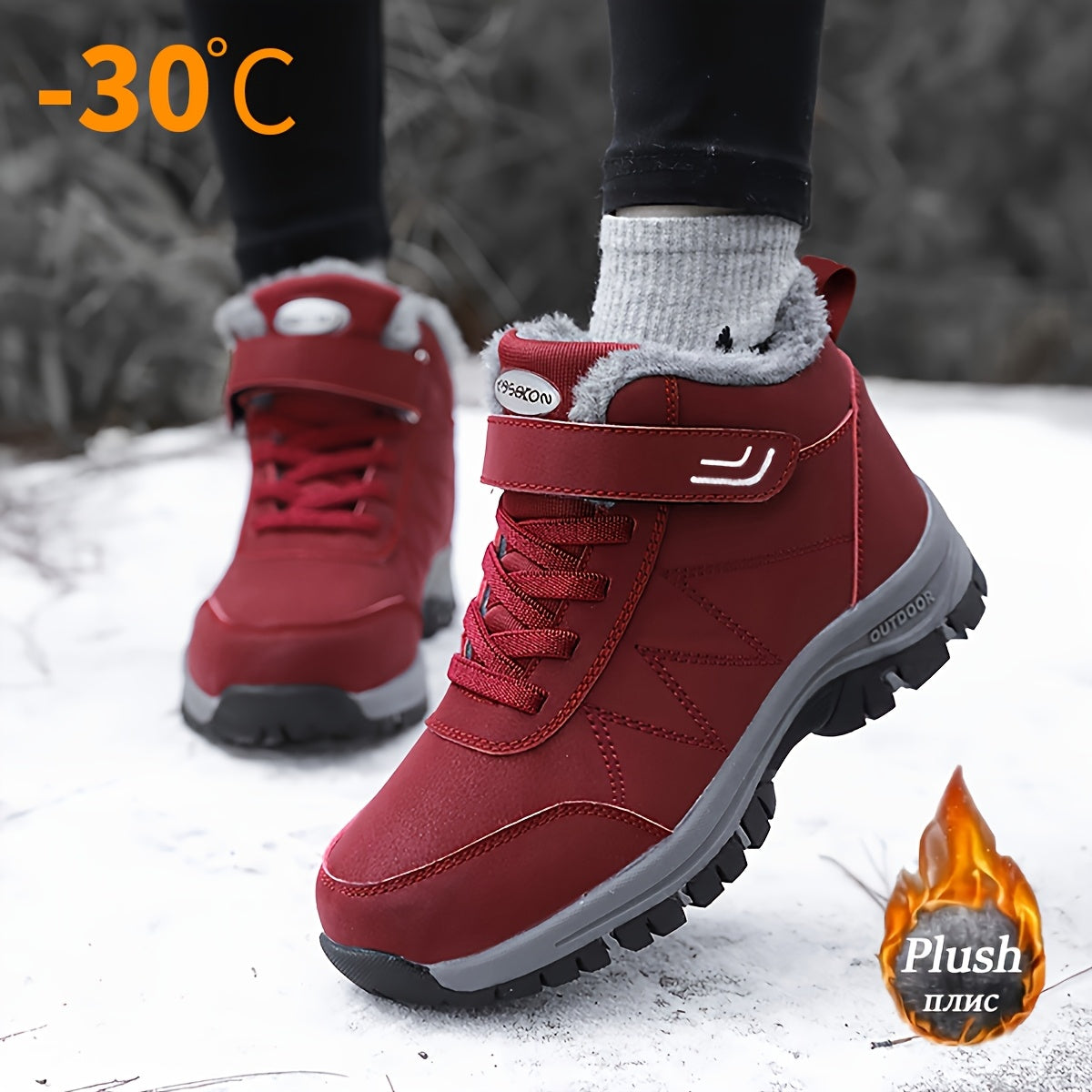 Men's Plush-Lined Winter Snow Boots - Durable, Non-Slip Traction Sole with Hook & Loop Fastener, Comfortable Fabric Lining for Outdoor Hiking and Casual Wear, Winter Boots