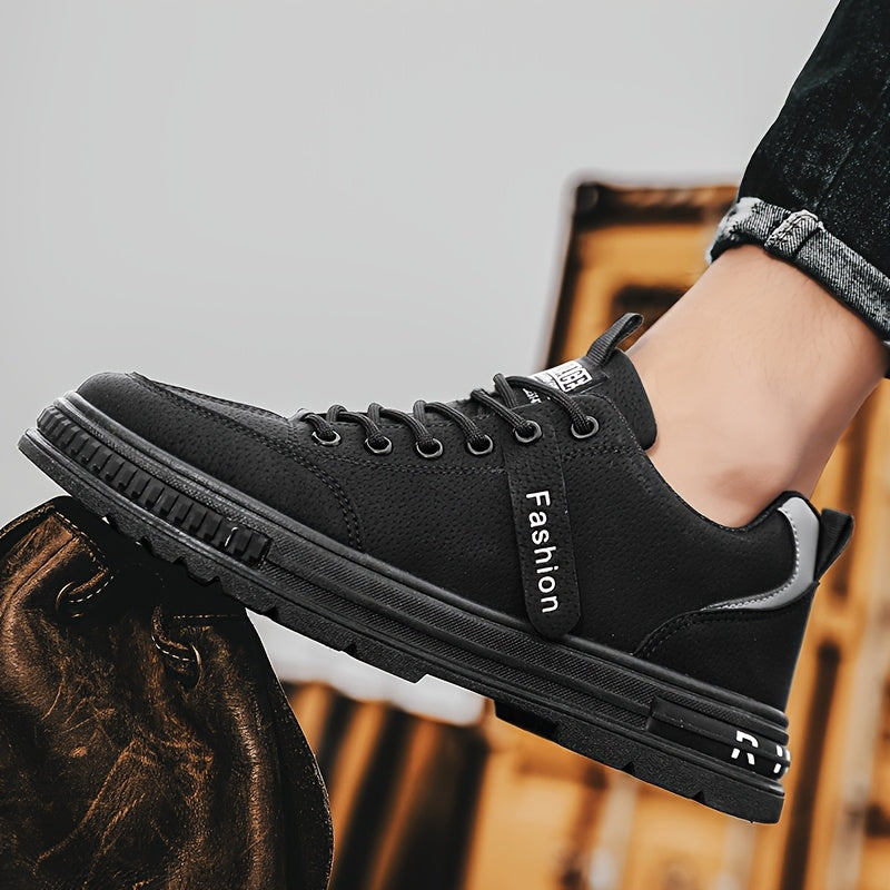 Men'S All-Season Low Top Sneakers, Solid Color, Non-Slip Durable Sports Casual Shoes, Breathable Fabric Lining, Round Toe, Lace-Up Closure, Faux Upper, PVC Sole, Cloth Insole - Versatile for Casual Sports Use