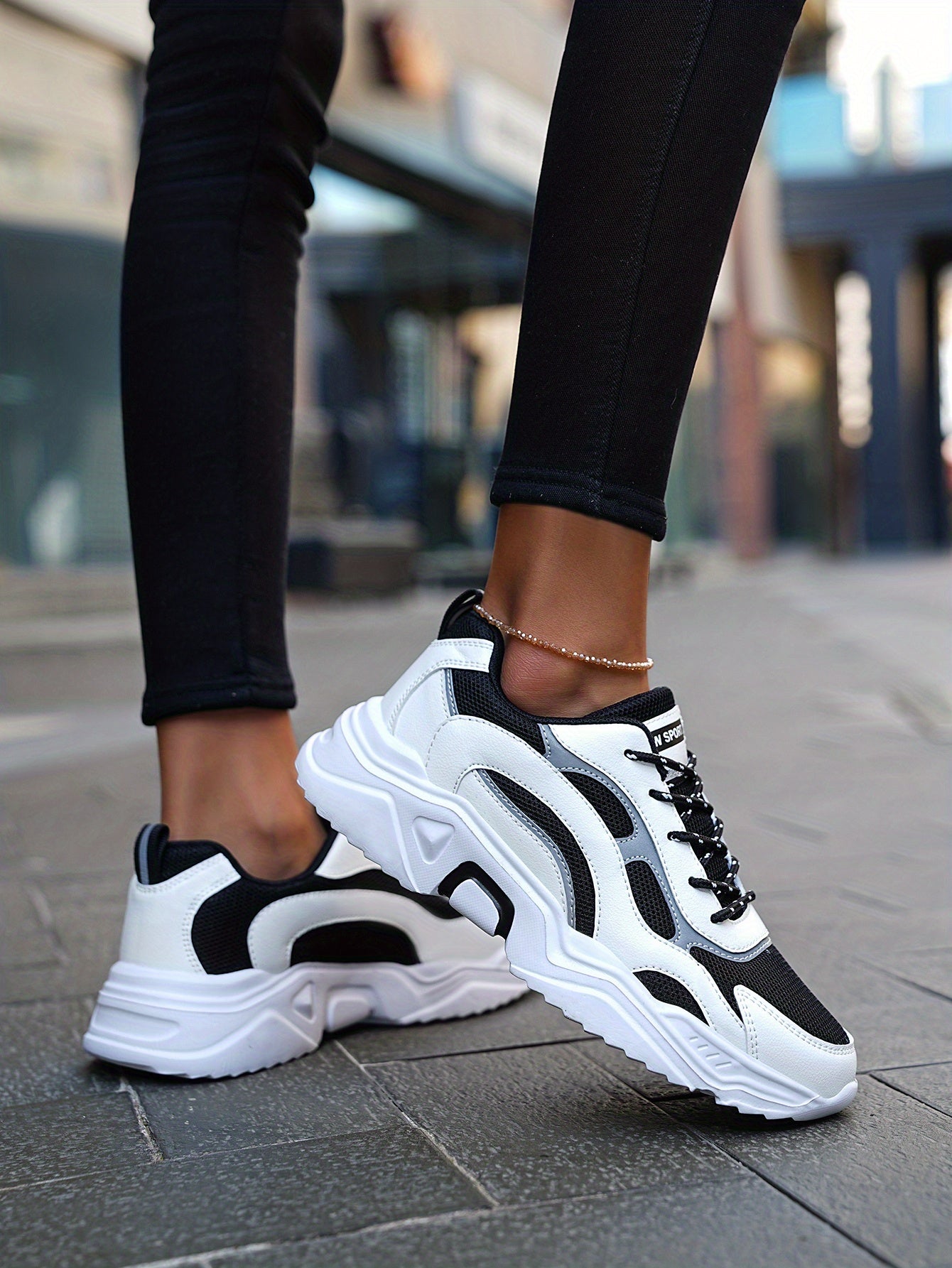 Women's Fashionable Platform Chunky Sneakers, Lace Up Breathable Running Shoes, Thick Bottom Outdoor Casual Dad Shoes