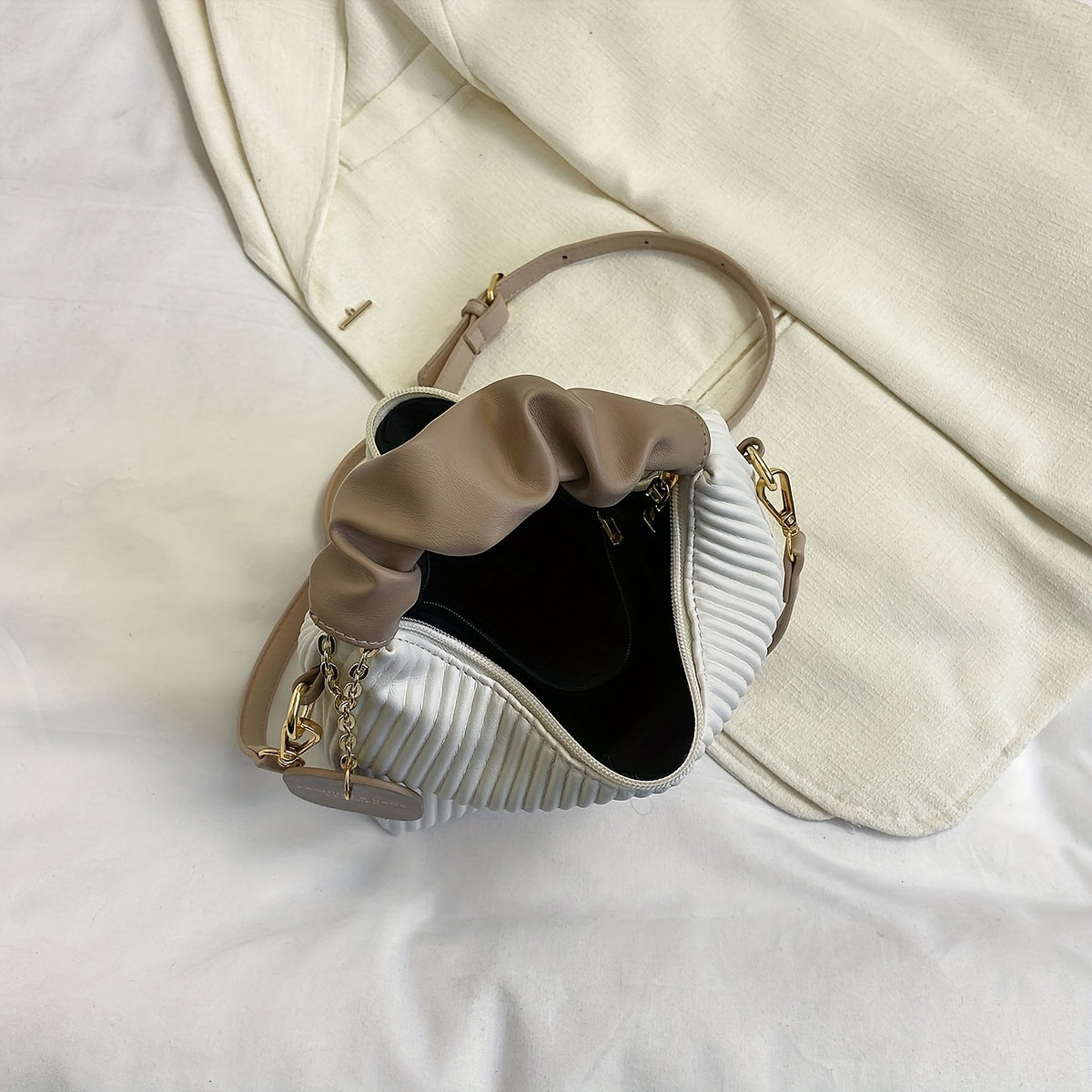 Stylish Simple Pleated Handbag PU Material Evening Party Women's Bag