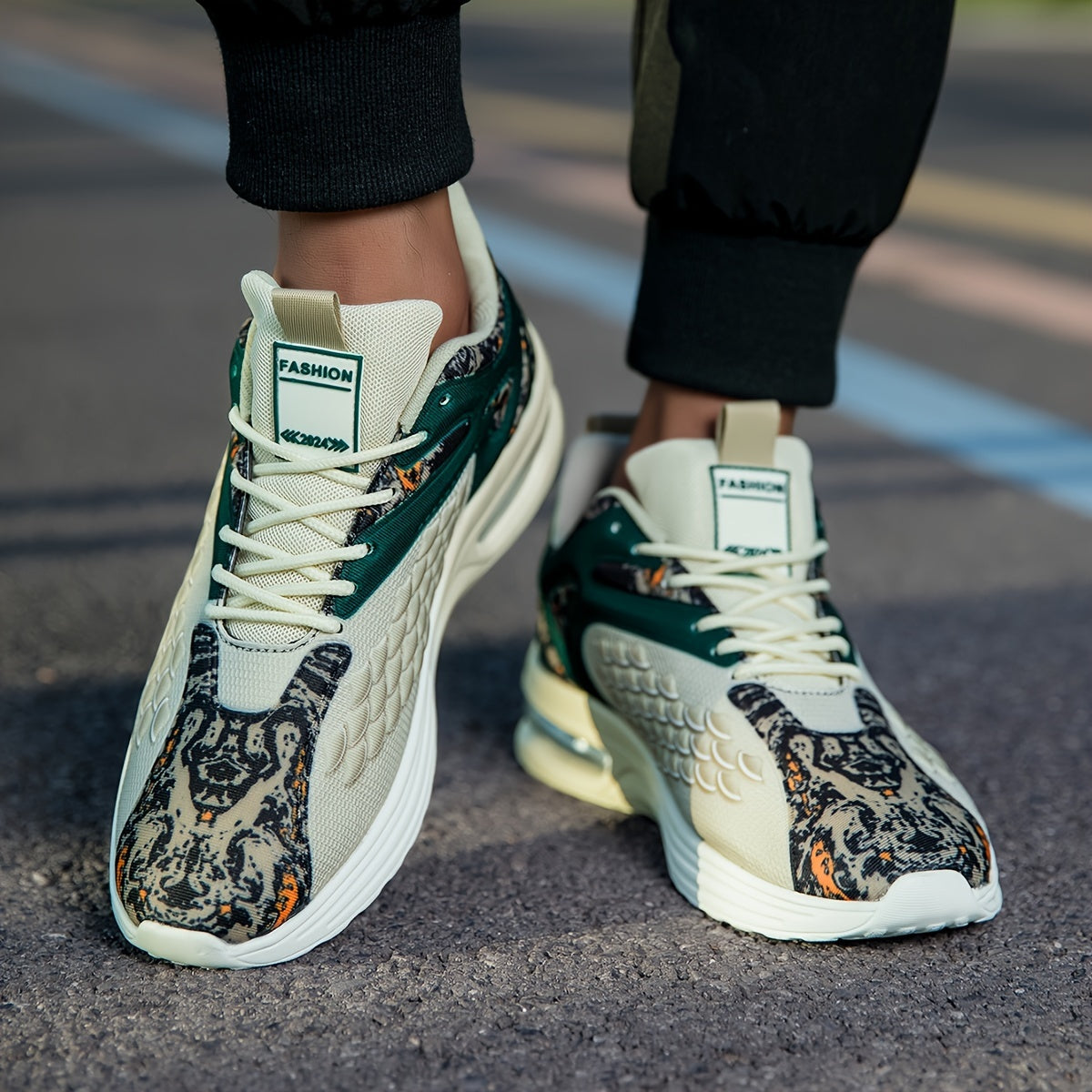 Men'S Stylish Athletic Sneakers - Breathable Mesh Upper, Lightweight Air Cushion Sole, Lace-Up Running Shoes with Tiger Design, Comfortable for Casual Training Wear