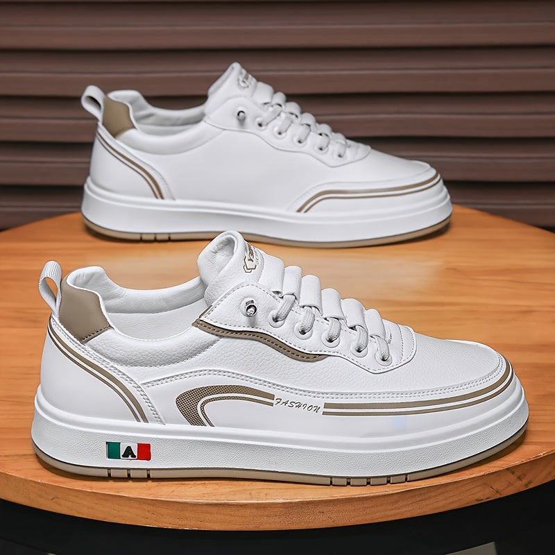 FC06 Men'S Casual Sneakers - Black White Low-Top Lace-Up Shoes with Italian Flag Design, Faux Cover Upper, Cushioned PVC Sole, Breathable Fabric Lining for All-Season Comfort, Everyday Footwear, Modern Sneakers, Fabric Line