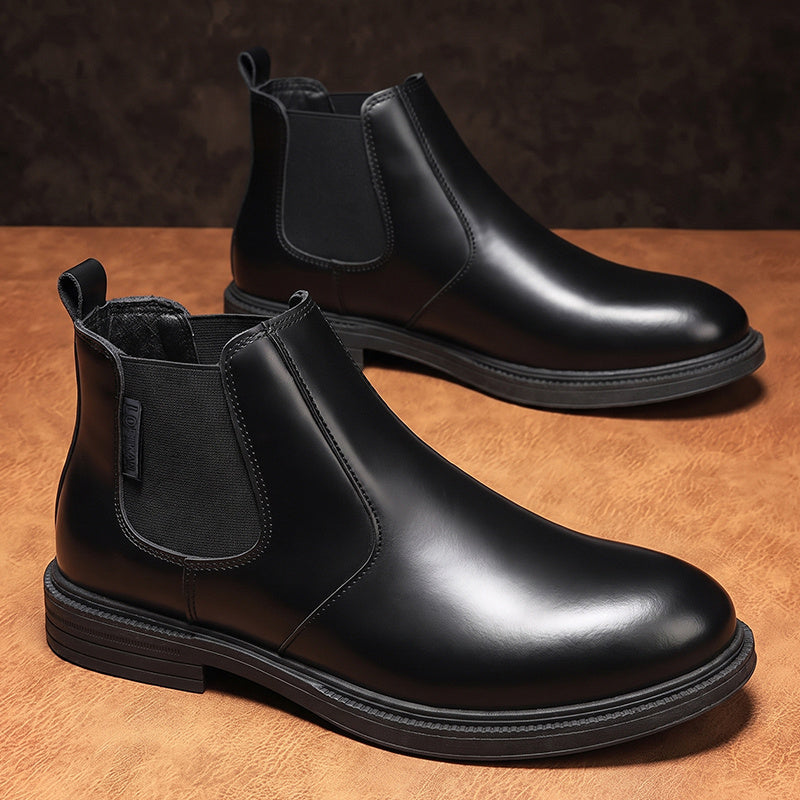 Men's Autumn/Winter Denim High-Top Ankle Boots, Black PU