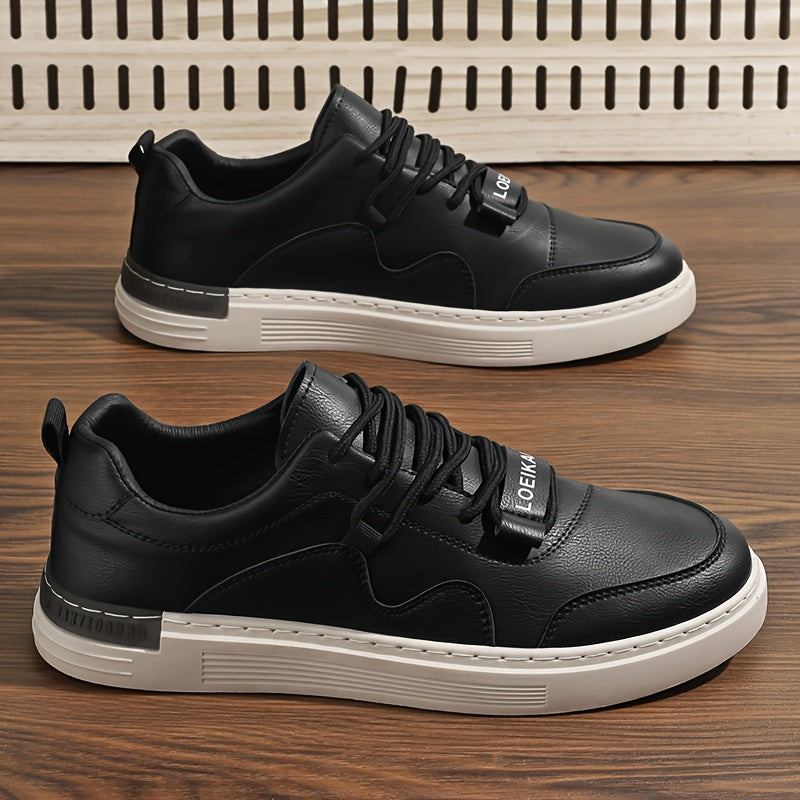 Men'S Casual Low-Top Sneakers - Lightweight, Comfortable Versatile Skate Shoes in Black with White Accents, Lace-Up Design for Outdoor Hiking Casual Wear, Outdoor Hiking Shoes Stylish Lowtops Comfortable Footwear