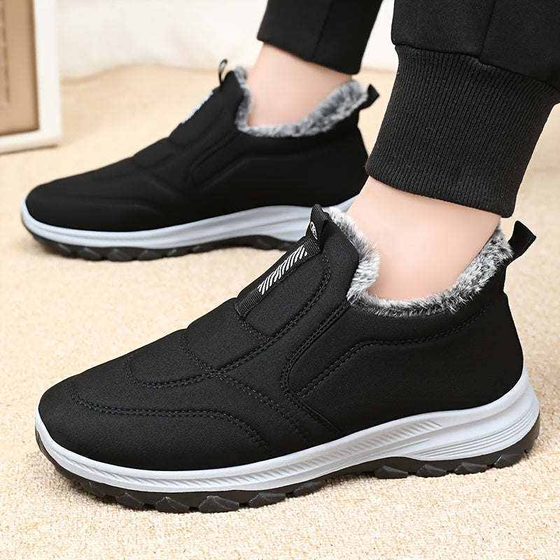 Winter Men'S Large Size Outdoor Short Boots - Fleece Lined Warm, Non-Slip PVC Sole, Round Toe Design, Black Casual Hiking Shoes Suitable for All Four Seasons