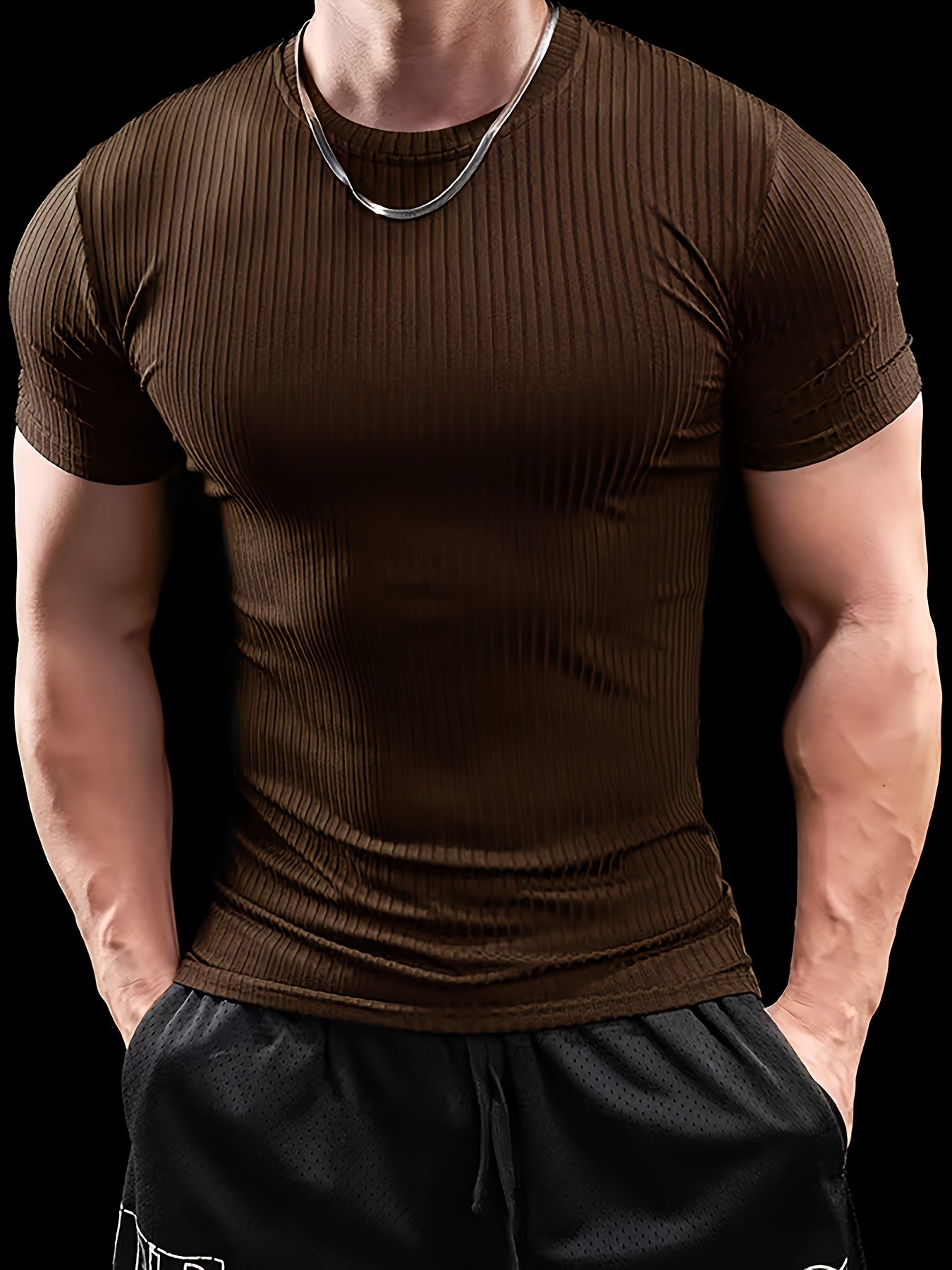 Men's Stretch Fit Short Sleeve T-Shirt - Breathable, Comfortable Polyester Blend, Solid Blue, Crew Neck, Casual Sporty Style for Spring/Summer
