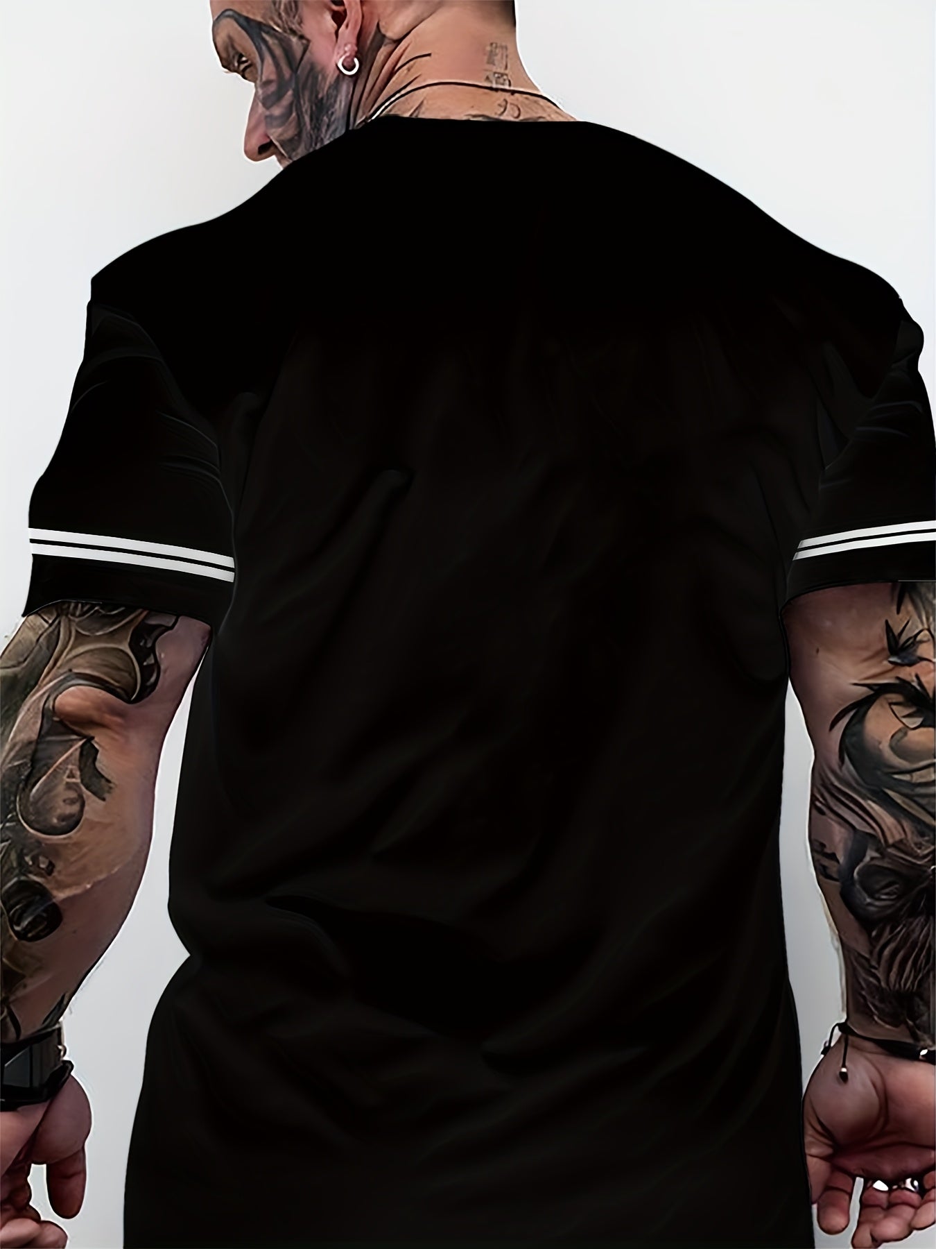 Men'S "Freedom" Graphic T-Shirt - Black Casual Crew Neck Tee with White Stripes, Breathable Polyester Blend, Regular Fit for Casual Attire, Everyday Tshirt Bold Print Tee Comfortable Fit, Knit