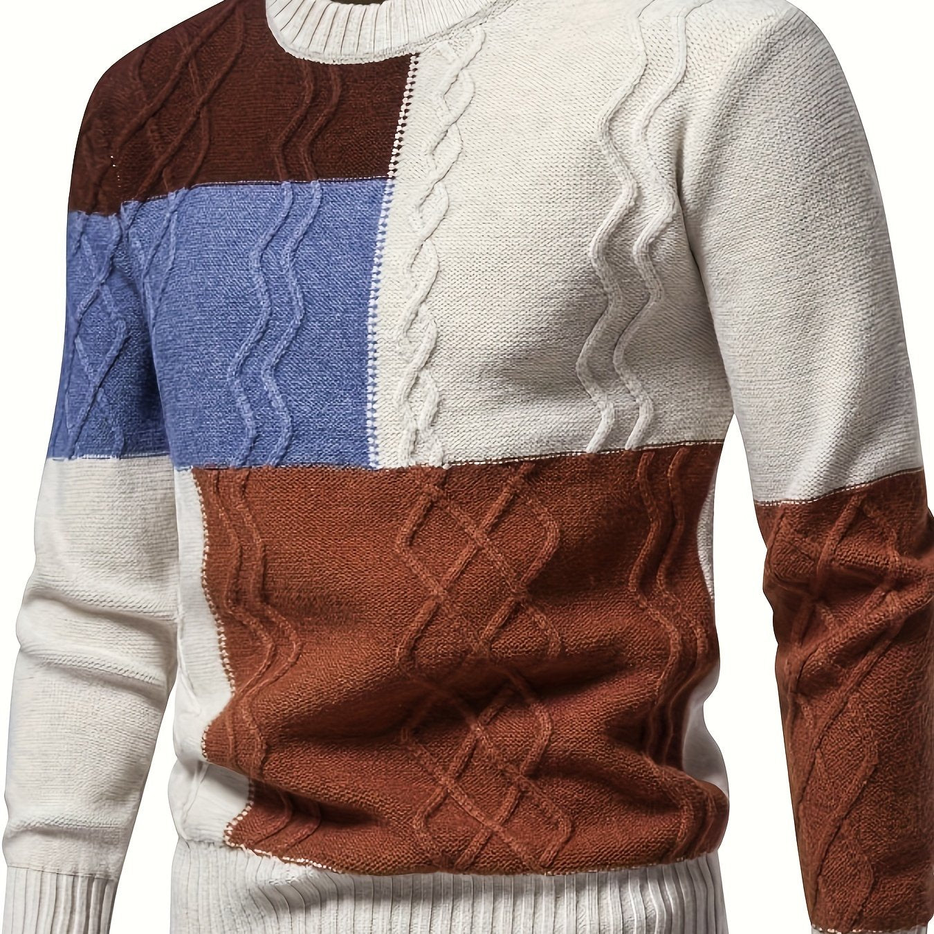 Men'S Colorful Jacquard Pullover Sweater with a Round Neck for Autumn And Winter