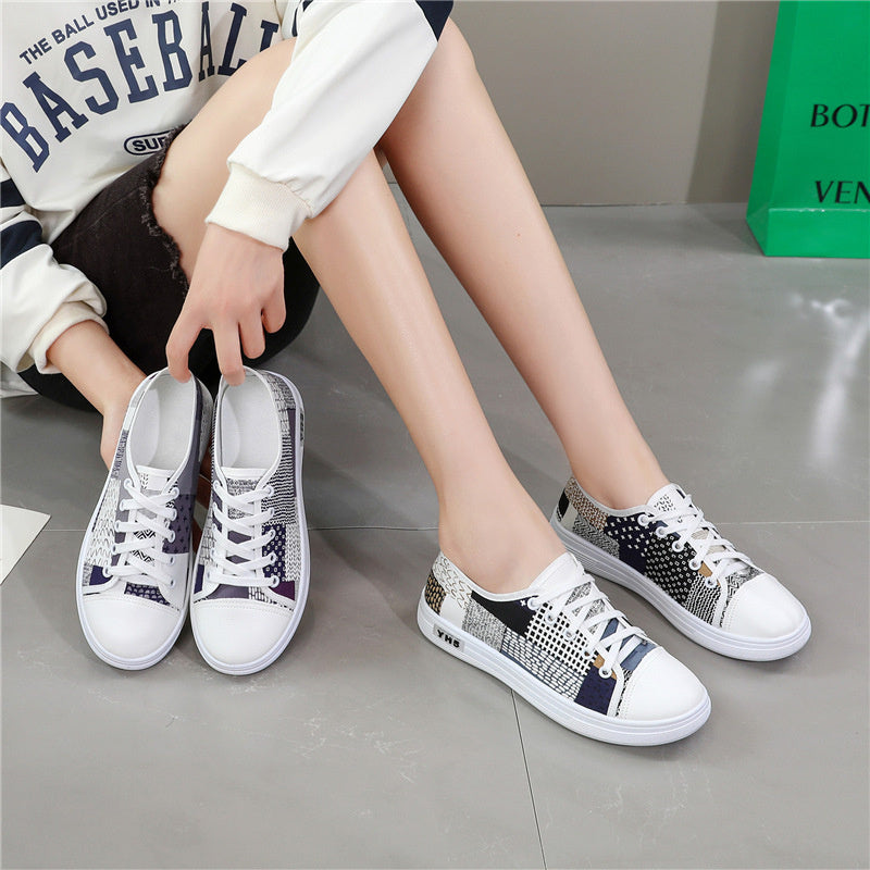 Women'S Lightweight Breathable Casual Sneakers - Comfortable Low-Top Lace-Up Shoes with Soft Fabric Lining, Durable Rubber Sole Stylish White Navy Blue Design for Spring/Summer Casual Attire, Ladies Sneakers, Everyday Foo