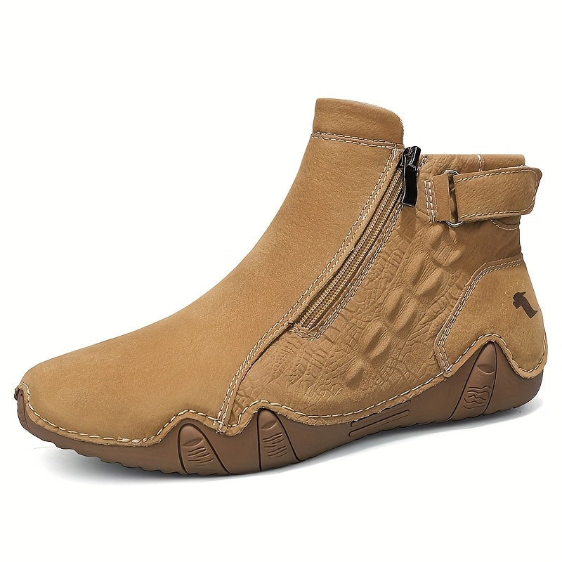 Men'S High-top Casual Shoes With Anti-slip, Comfortable, Outdoor, Fashionable, Plus Size, Business, Hand-stitched, Zipper, Cro, Lace-up.