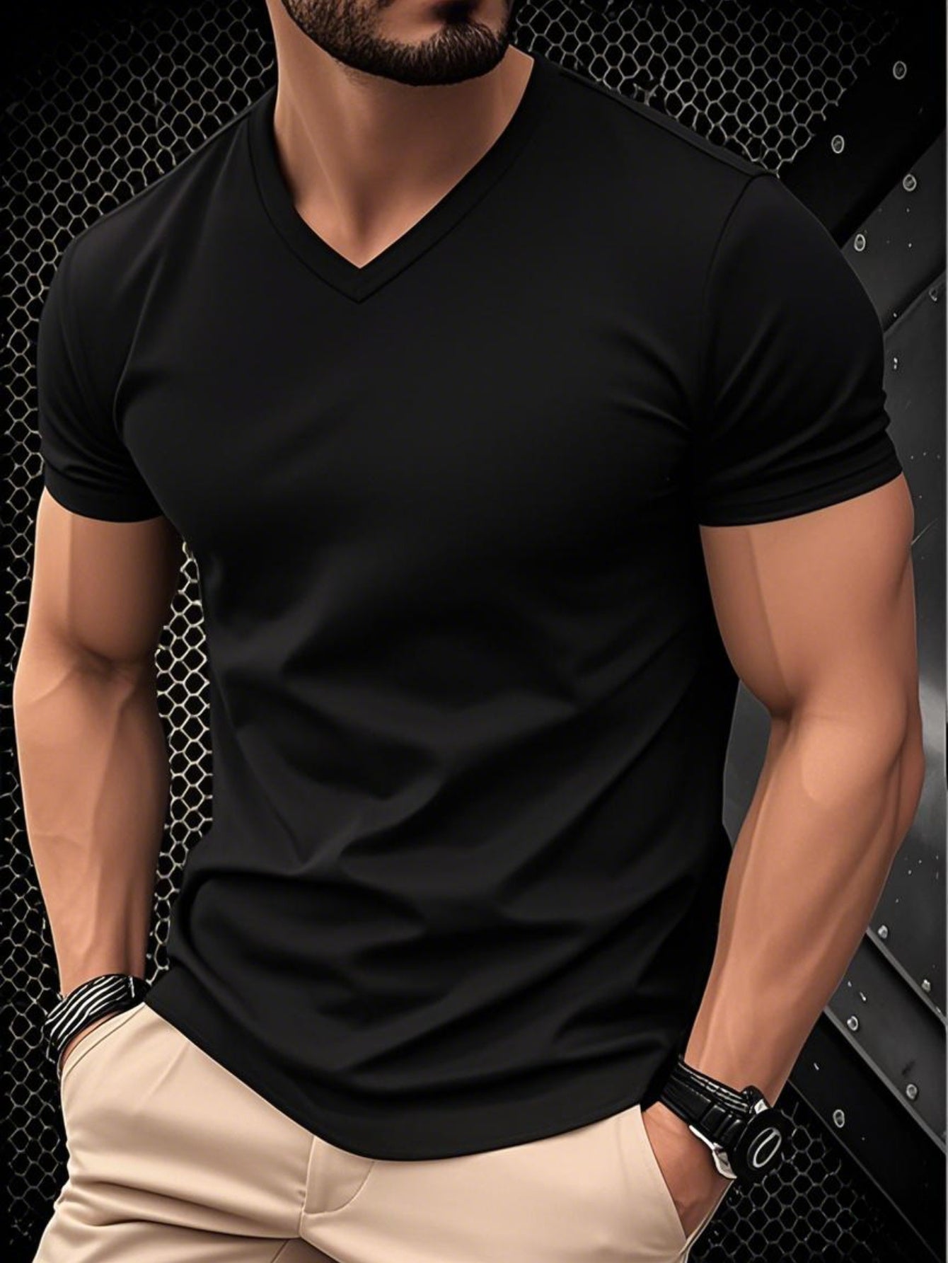 1pc Men's Light Blue Solid Color V-Neck Casual T-Shirt - Breathable Regular Fit Short Sleeve Tee for Spring Summer, Gym, Office Casual Attire