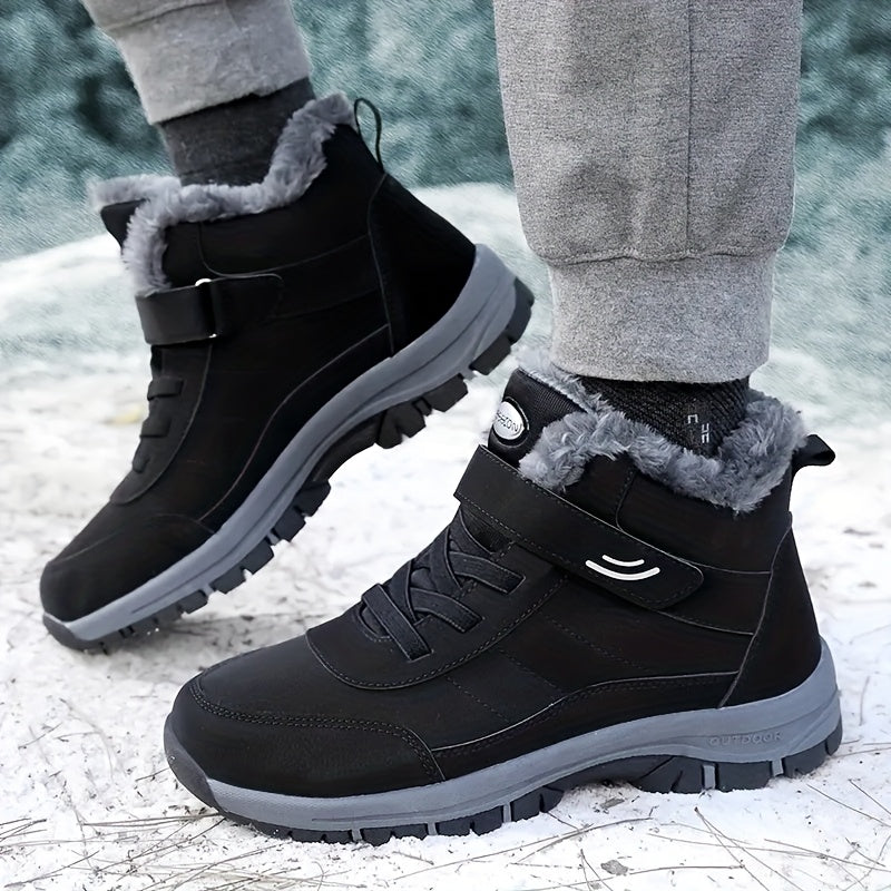 Men's & Women's Heavy-Duty Winter Snow Boots - Thick Short Boots with PU Upper, Rubber Sole & Striped Tread - Hiking, Mountaineering, Ice Climbing Shoes - Warm Cold Weather Footwear (Unisex Sizes Available)