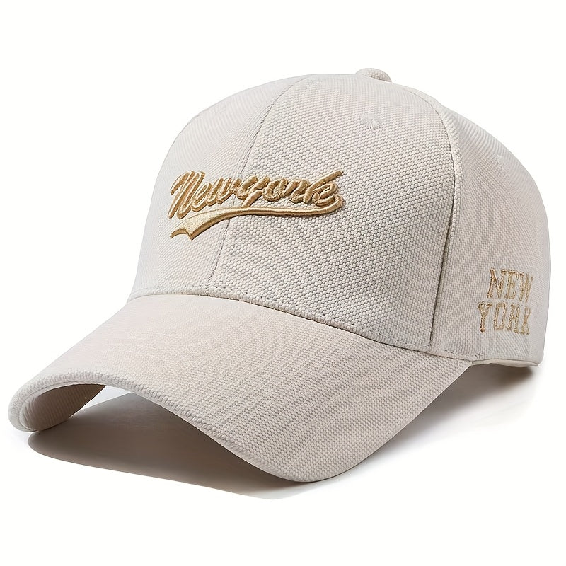 Adjustable Embroidered "NEW YORK" Baseball Cap, Wide Brim, Mesh Back, Casual Style in Beige, Black, White, Dark Brown, Navy Blue, Red, Green, and Yellow Colors, Fashionable and Comfortable for All Seasons, Allseason Hat | Mod