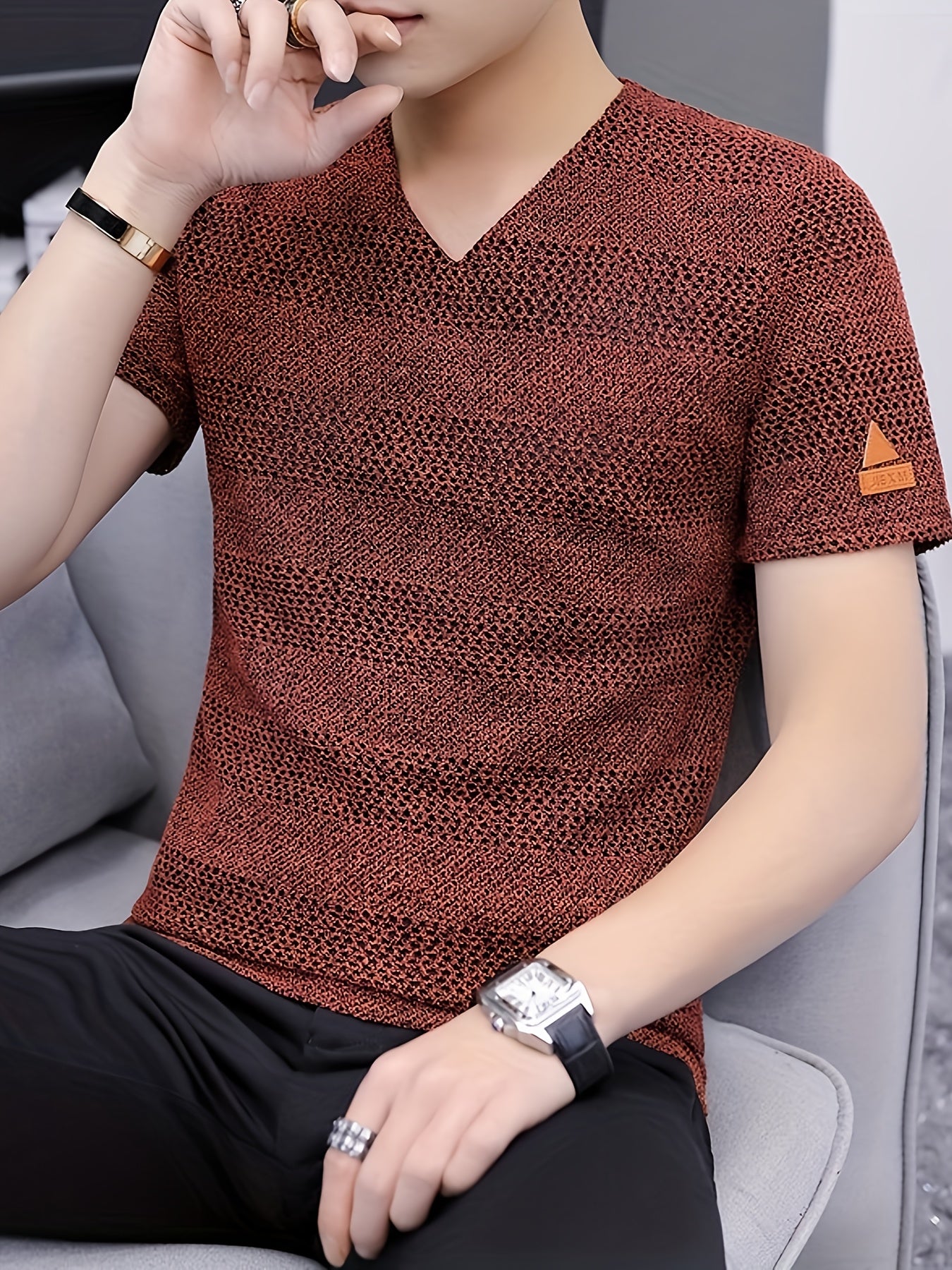 Men's Short-Sleeve T-Shirt Summer Hollow-Out Cool High-End Half Sleeve Breathable Non-See-Through