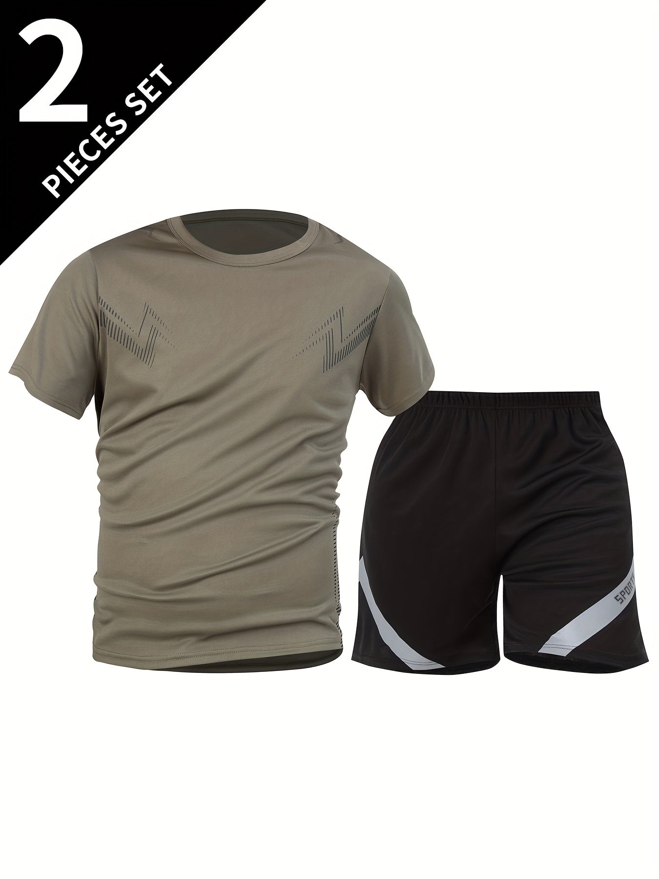 2pcs Summer New Lightning Print Sports Suit Men's Short Sleeve Shorts Outdoor Fitness Breathable Quick-Dry Loose Running Outfit Set