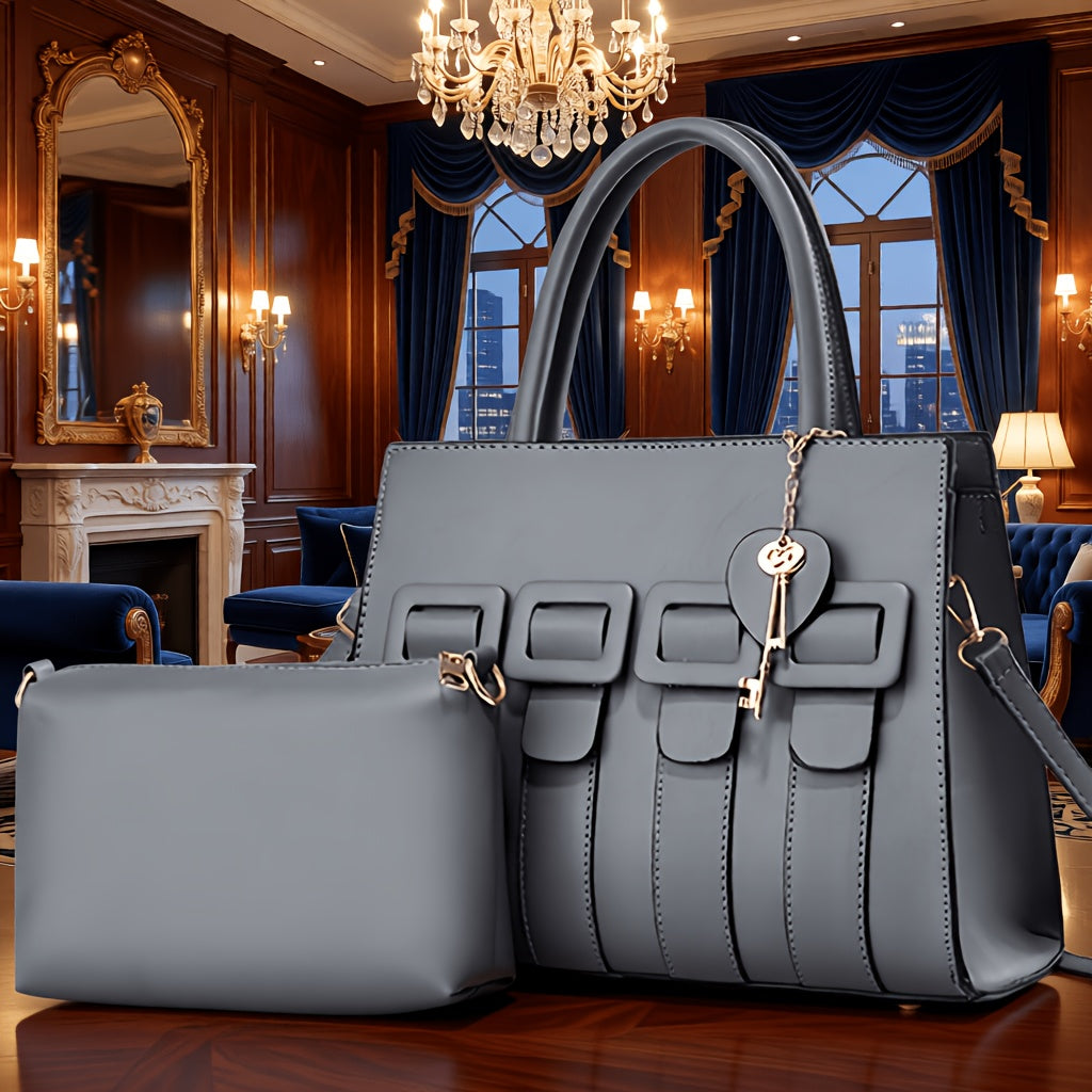 Women’s Faux Leather 2-Piece Bag Set - Crossbody & Tote
