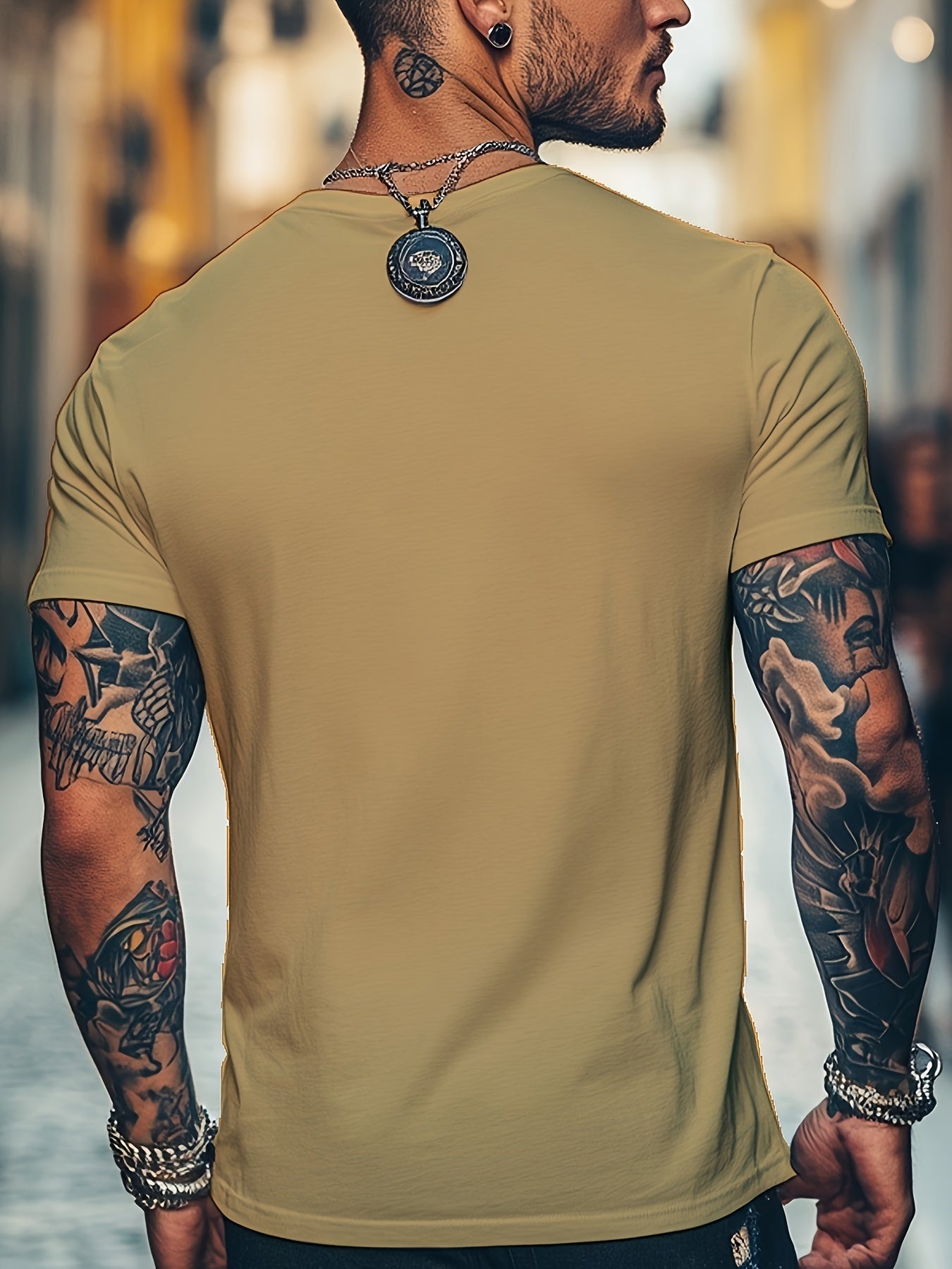 Men'S Brown T-Shirt with ECG Heartbeat Graphic - Casual Streetwear, Short Sleeve, Round Neck, Stretch Fabric, All-Season Comfort, Casual Streetwear Tee Round Neck Tshirt Comfortable Fit