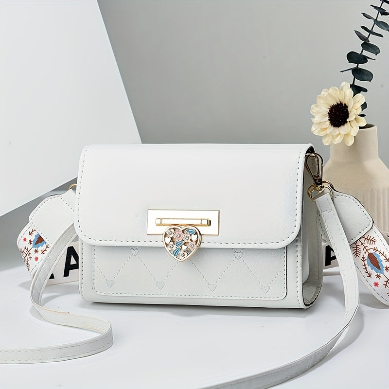 Chic Versatile Women’s Shoulder Bag with Cute Heart Pattern - Adjustable Strap, Magnetic Closure, in Pink, Green, Blue, Black, Casual Crossbody Bag | Playful Heart Design | Decorative Zipper Charm