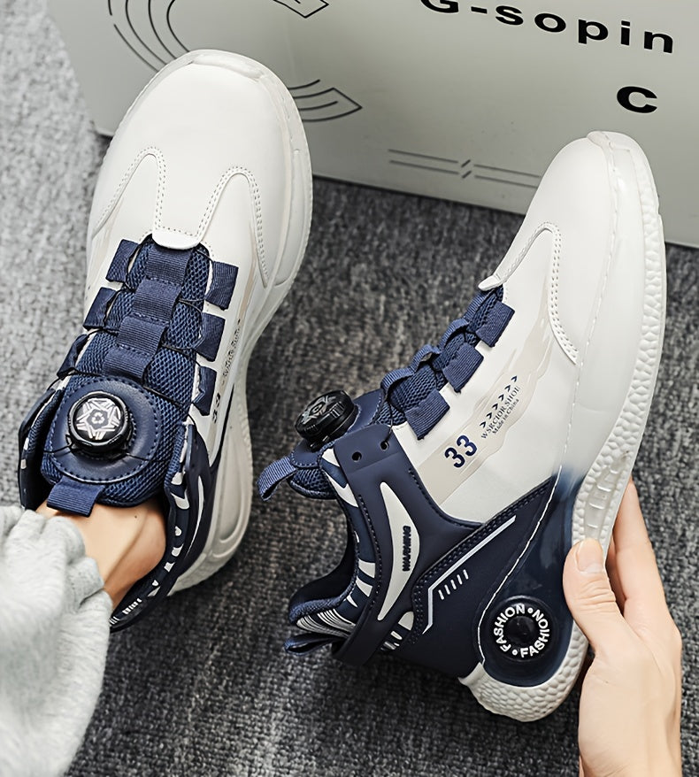 Men's Fashionable High-Top Sneakers with Rotating Buckle - Versatile, Breathable Running Shoes for All Seasons