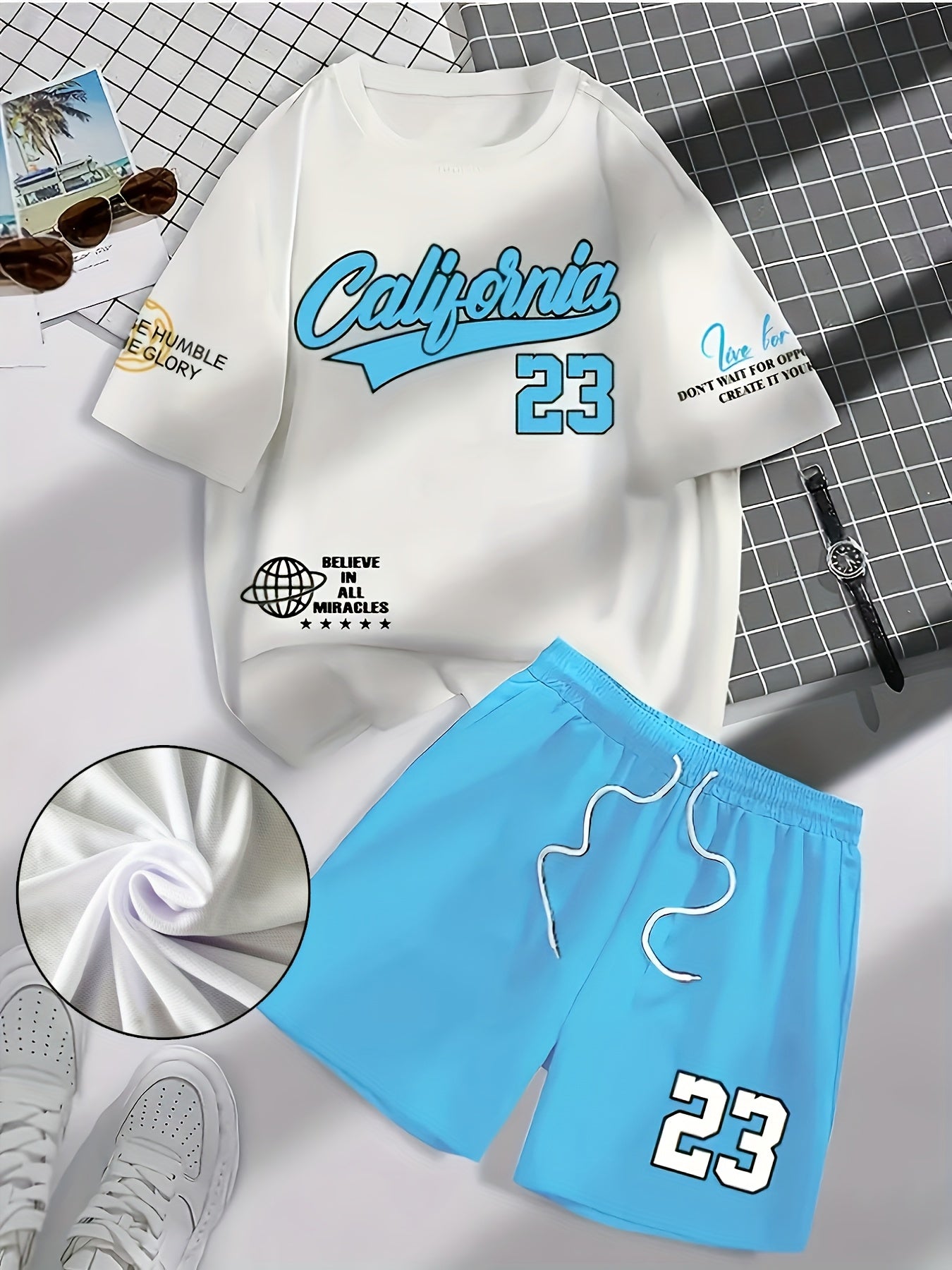 A Men's casual tracksuit - polyester crew neck T-shirt and shorts, regular cut, knitted fabric, summer casual, comfortable and stylish 3D digital print