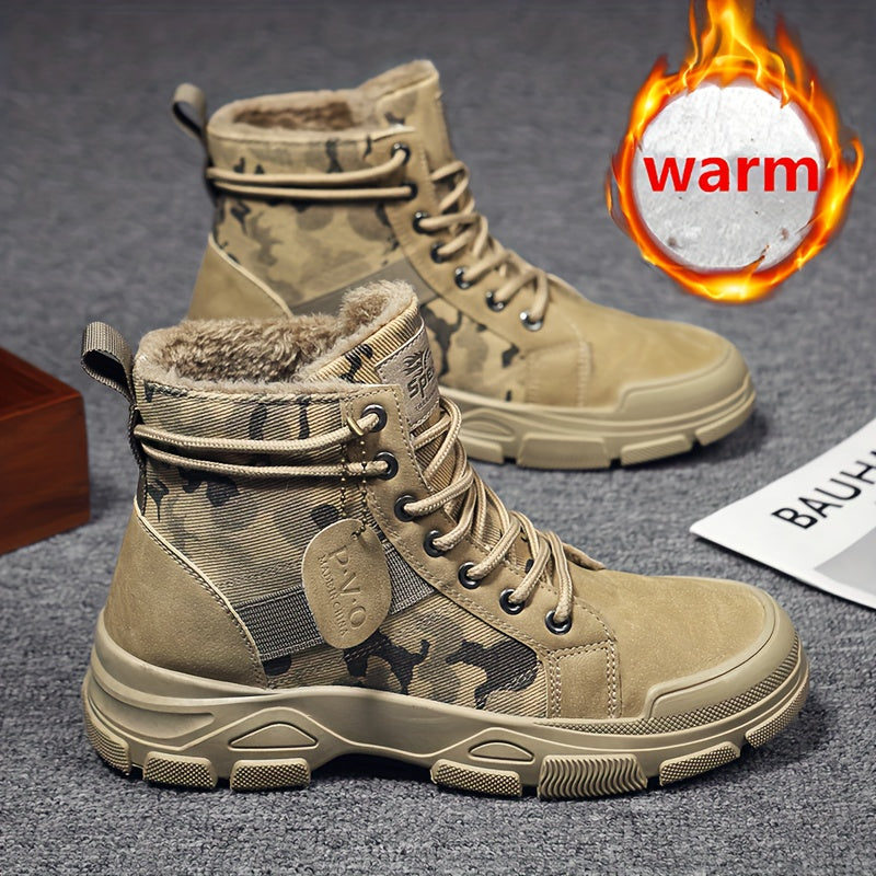 Men'S Extreme Cold Weather Snow Boots - Thermal Insulated Winter Hiking Boots with Lace-Up Closure, Non-Slip PVC Outsole - / Tan Camo - for Ice, Snow, Hunting, Camping - Durable Synthetic Upper - All-Day Warmth for Outdoor Ad