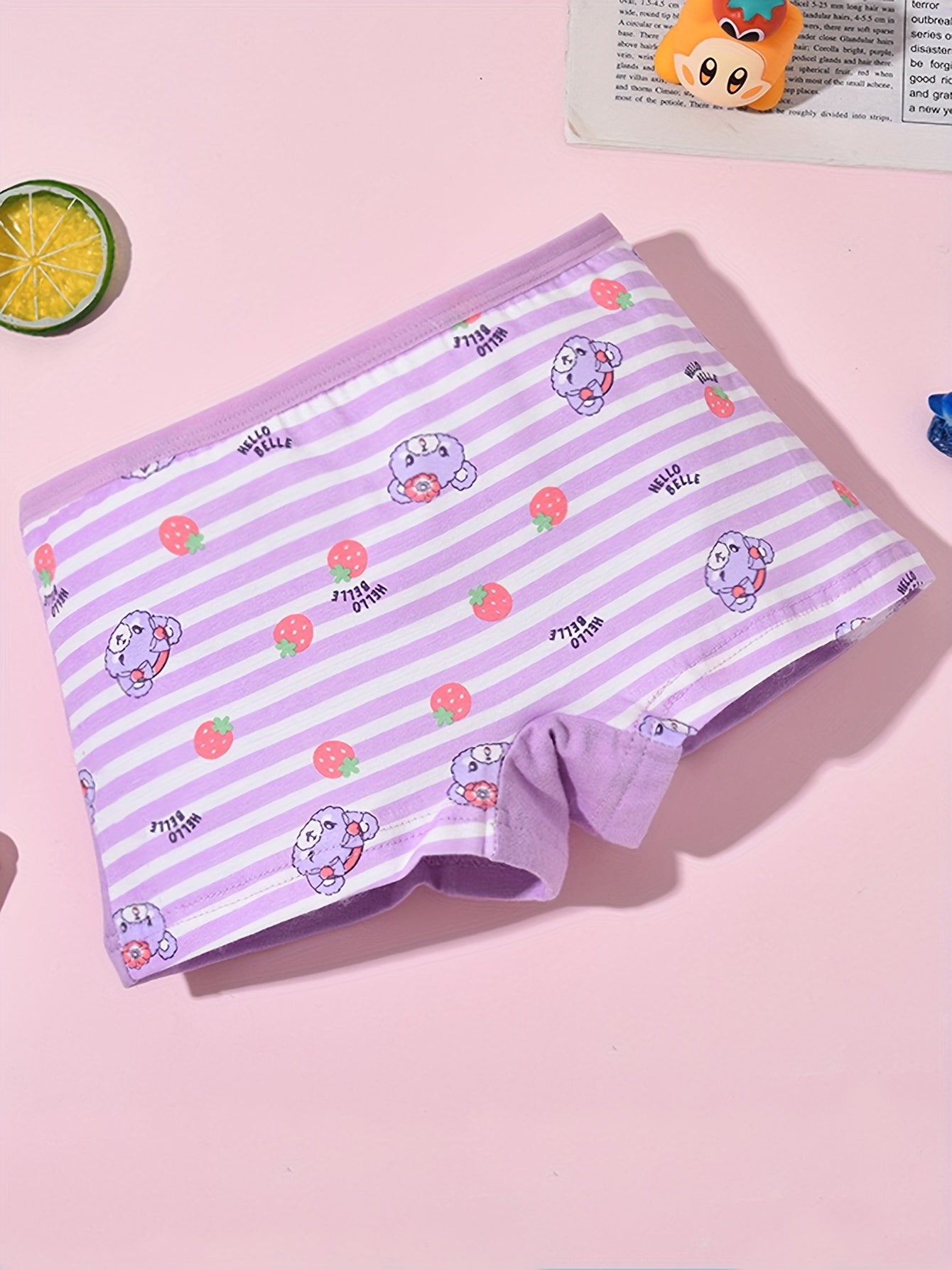 Girls' Cute Cartoon Bear & Mermaid Cotton Boxers 4-Pack
