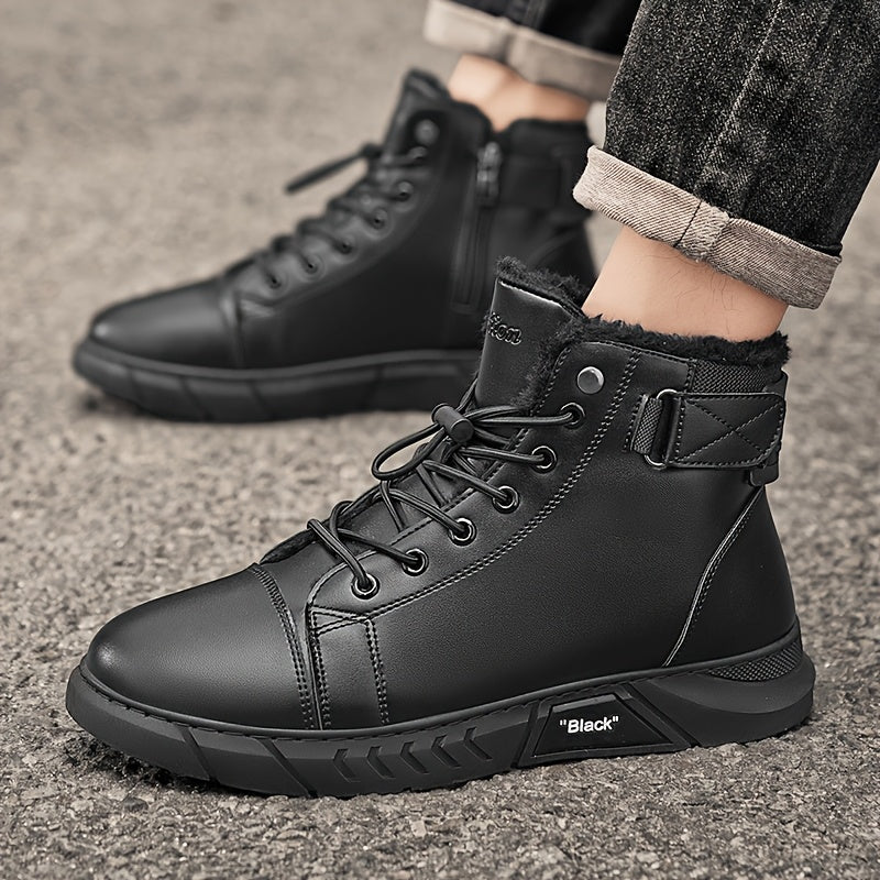 Men's Casual High-Top Hiking Boots with Warm Fleece Lining