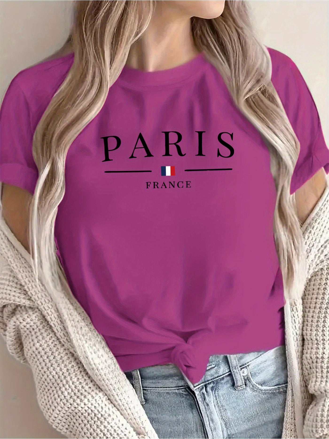New Arrival: Paris Creative Letter Pattern Printed T-Shirt, Suitable for Women'S Casual Wear, Vacations, Short Sleeves, Round Neck, Spring And Summer, Machine Washable, New Women'S Clothing, Versatile for Outings And Sports.
