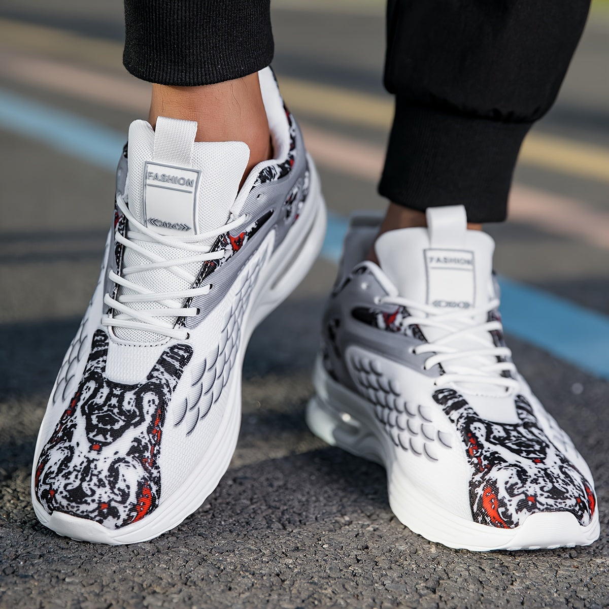 Men'S Stylish Athletic Sneakers - Breathable Mesh Upper, Lightweight Air Cushion Sole, Lace-Up Running Shoes with Tiger Design, Comfortable for Casual Training Wear