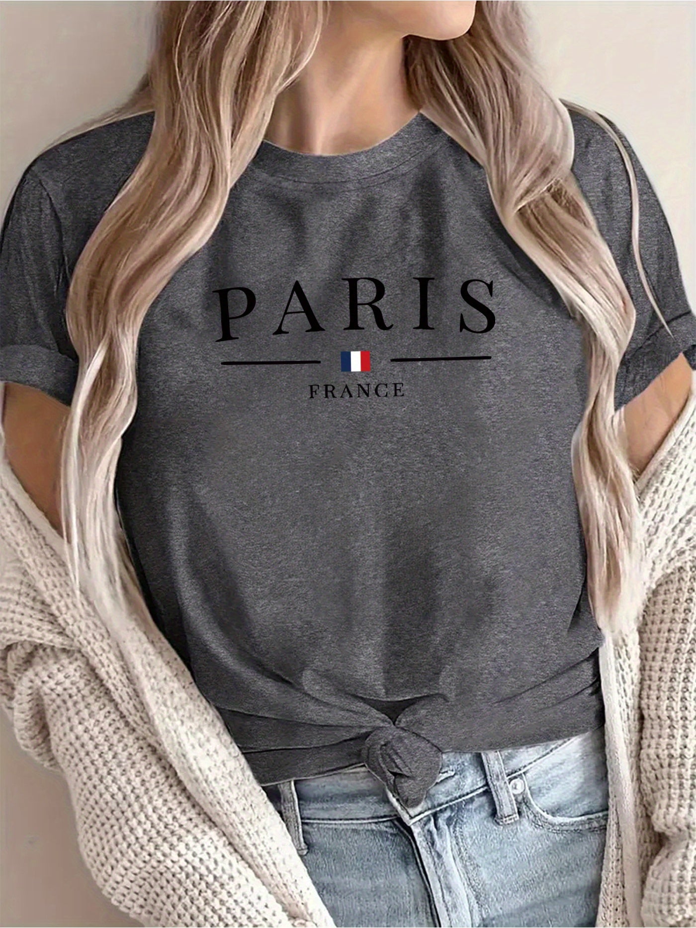 New Arrival: Paris Creative Letter Pattern Printed T-Shirt, Suitable for Women'S Casual Wear, Vacations, Short Sleeves, Round Neck, Spring And Summer, Machine Washable, New Women'S Clothing, Versatile for Outings And Sports.