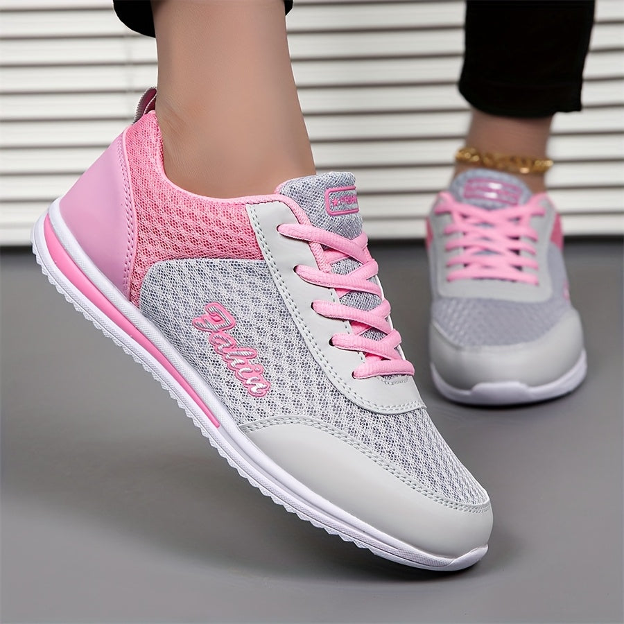 Women'S Breathable Lightweight Running Shoes - Black Pink Checkered Design, Low-Top Lace-Up Sneakers with EVA Sole for Casual, Travel Light Jogging, All-Season Comfort, Ladies Sneakers, Stylish Sportswear, Cushioned Suppo