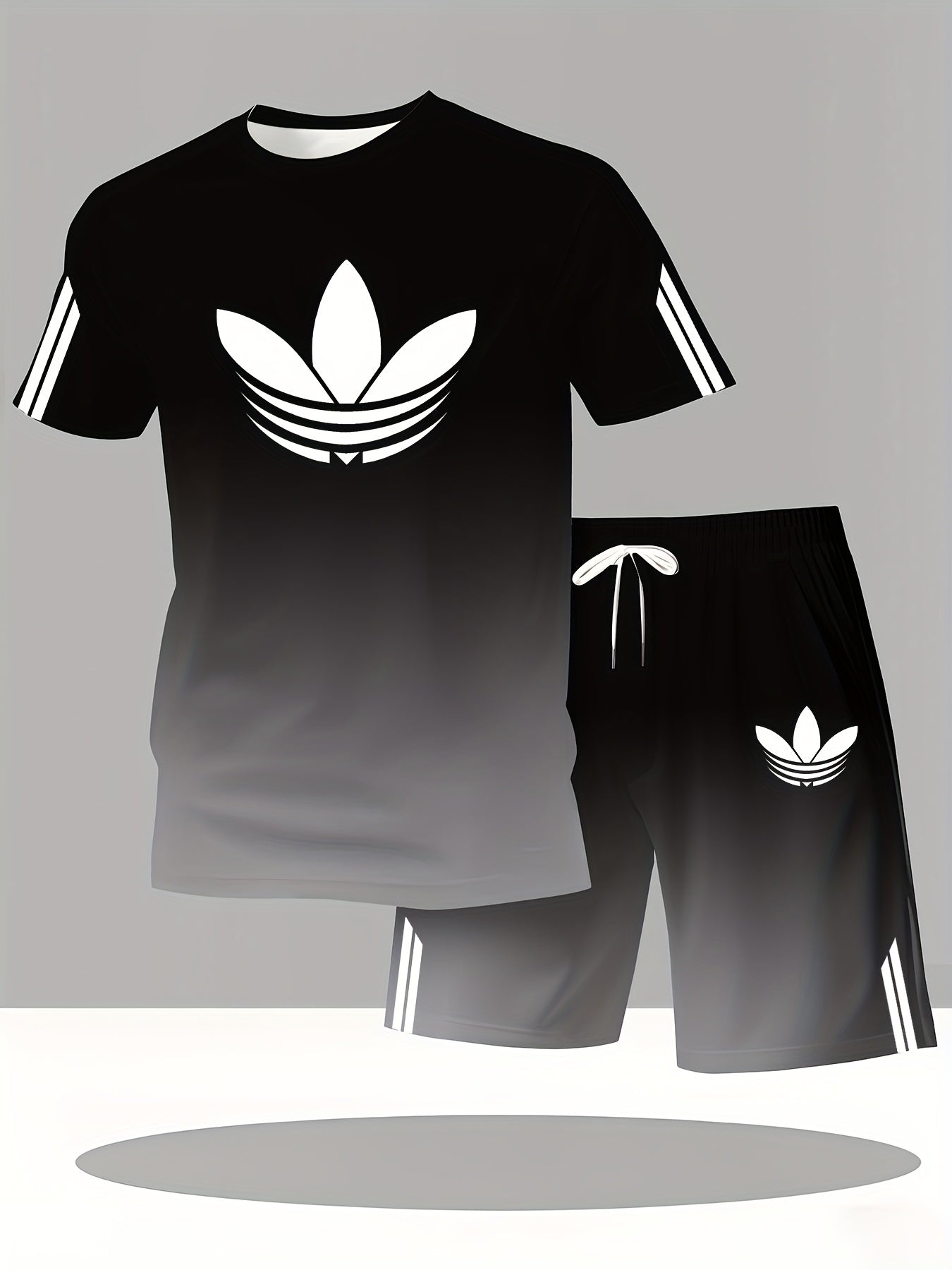 ADIDA Letter Set Short Sleeve + Shorts Two-Piece Men's Fashion Casual Round Neck T-Shirt Outfit, European Style Trendy Short Sleeve Set