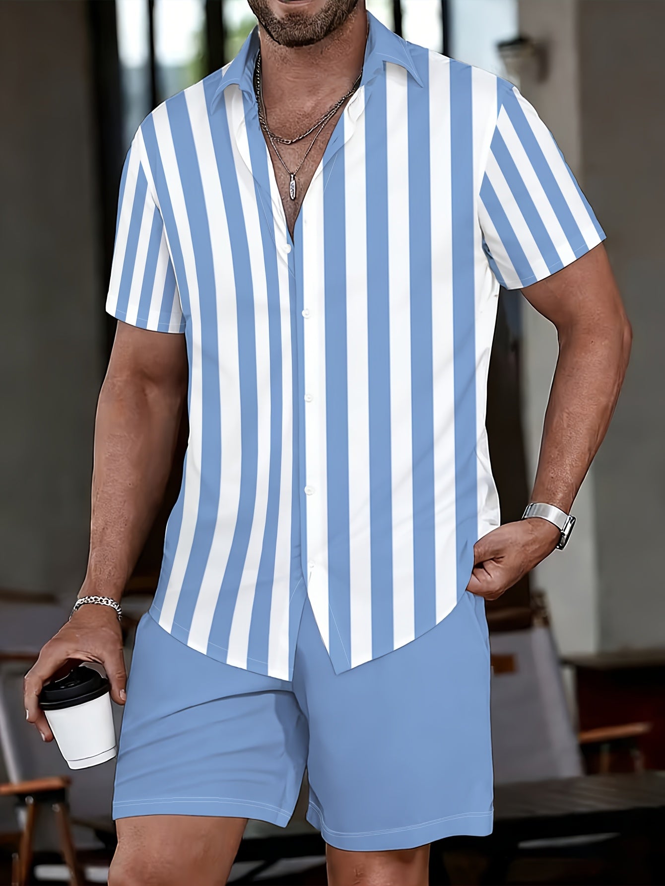 Men's Casual Summer Shirt & Shorts Set with Unique Print