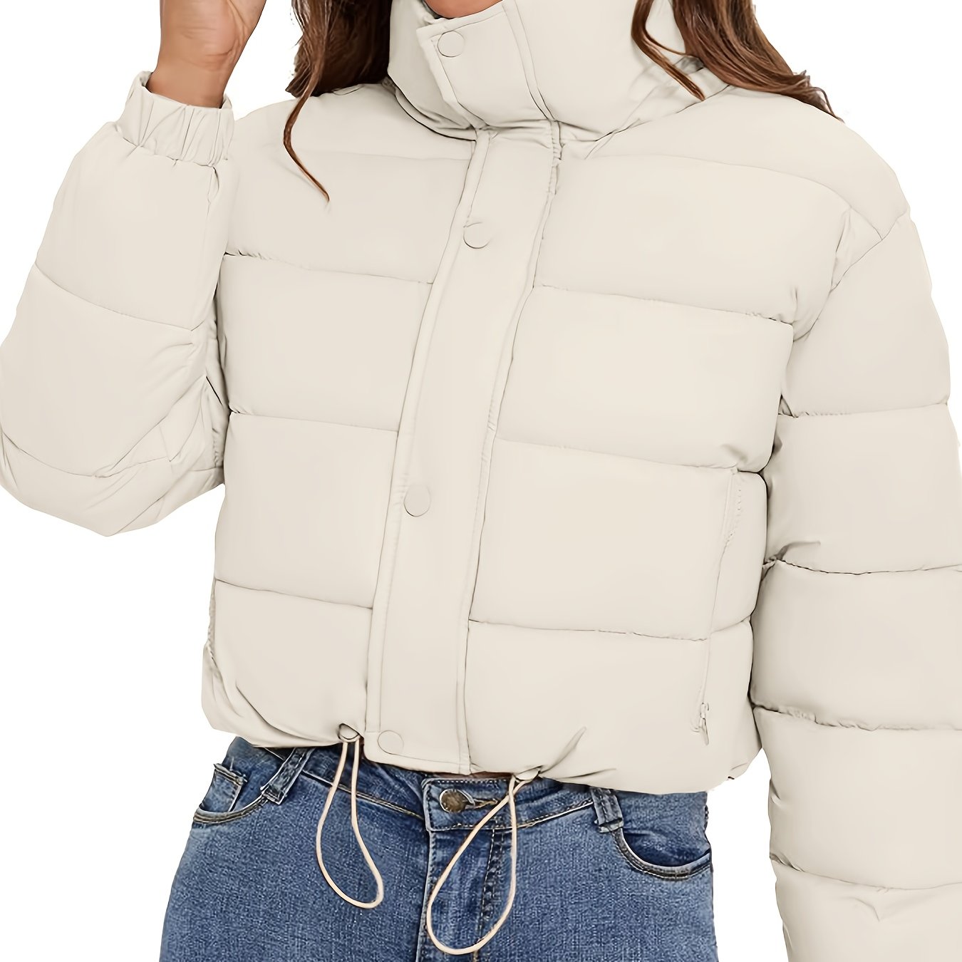 Women'S Lightweight Winter Jacket - Elegant Stand Collar Short Length Quilted Coat with Button Front, H-Silhouette Regular Fit, Long Sleeve Casual Outerwear for Cold Weather, Winter Coats, Seasonal Fashion, Minimalist Style,