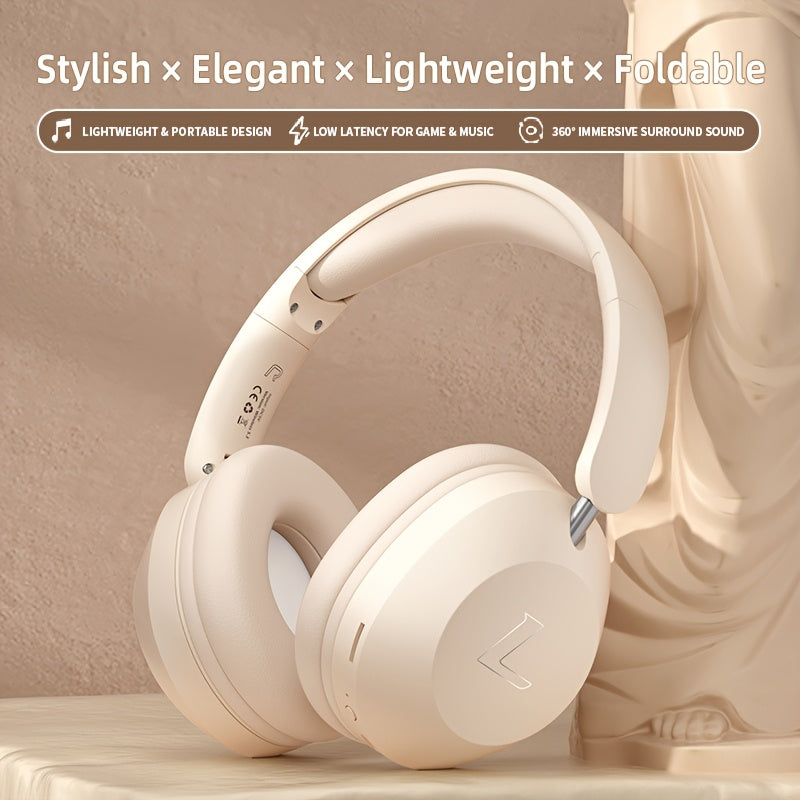 Wireless Headset with Pressure Relief Design, Bass Boost Built-in Microphone, Telescopic and Rotatable Flat Design, Auxiliary TF Mode for Gaming and Sports Use, Wireless Sports Earbuds, Office and Travel Compatible, Powerful