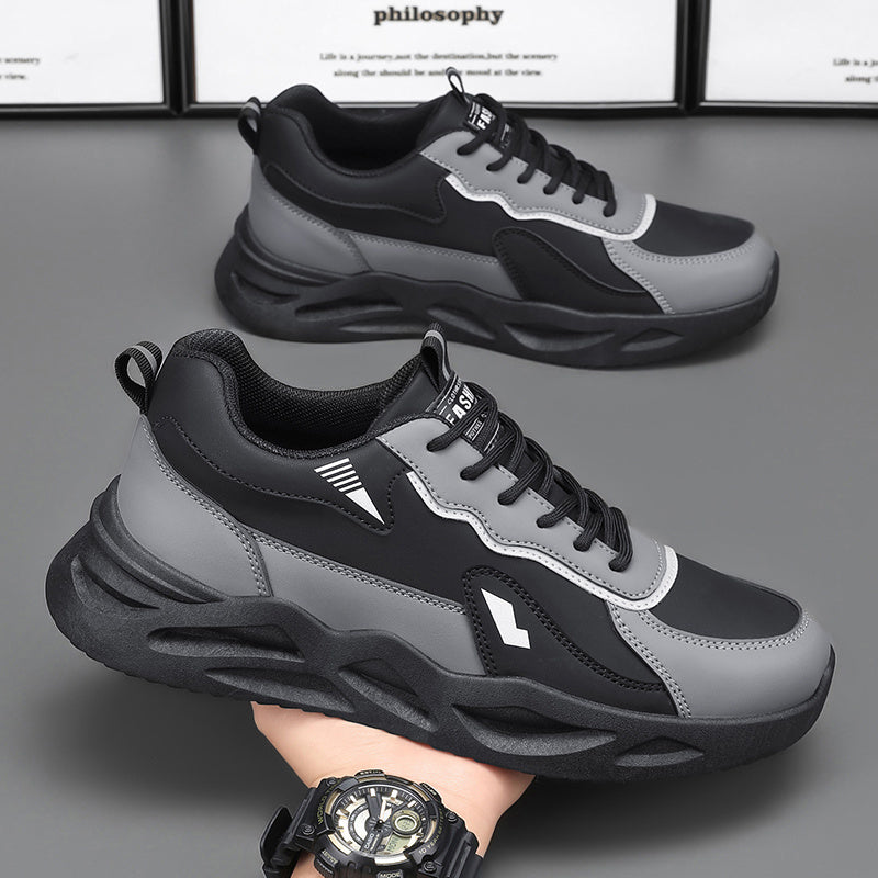 Men's Retro Sporty Casual Sneakers - Low-Top Breathable PU Upper, Cushioned EVA Insole Durable PVC Outsole - All-Season Comfort for Daily Wear, Running Casual Outings - Black