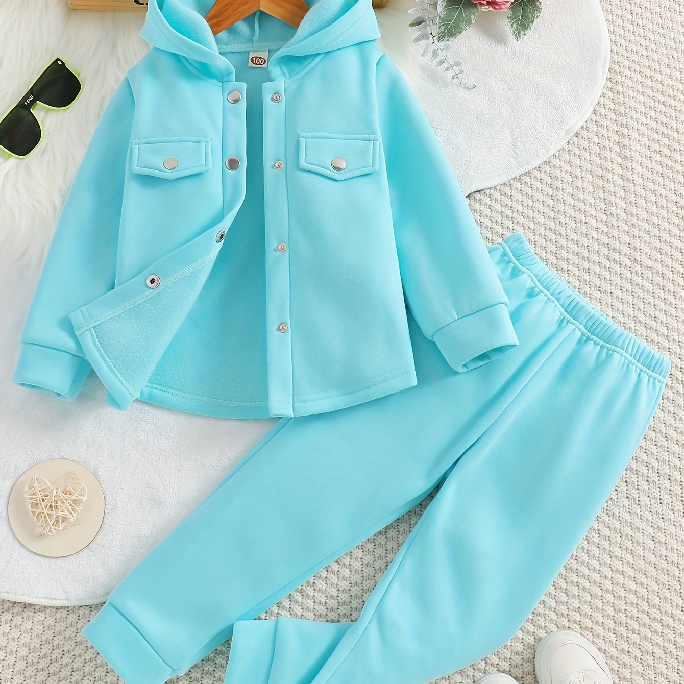 Girls' 2-piece Sets, Button Front Hooded Jacket + Jogger Pants, Autumn Clothes Party Outdoor Sports Outdoor