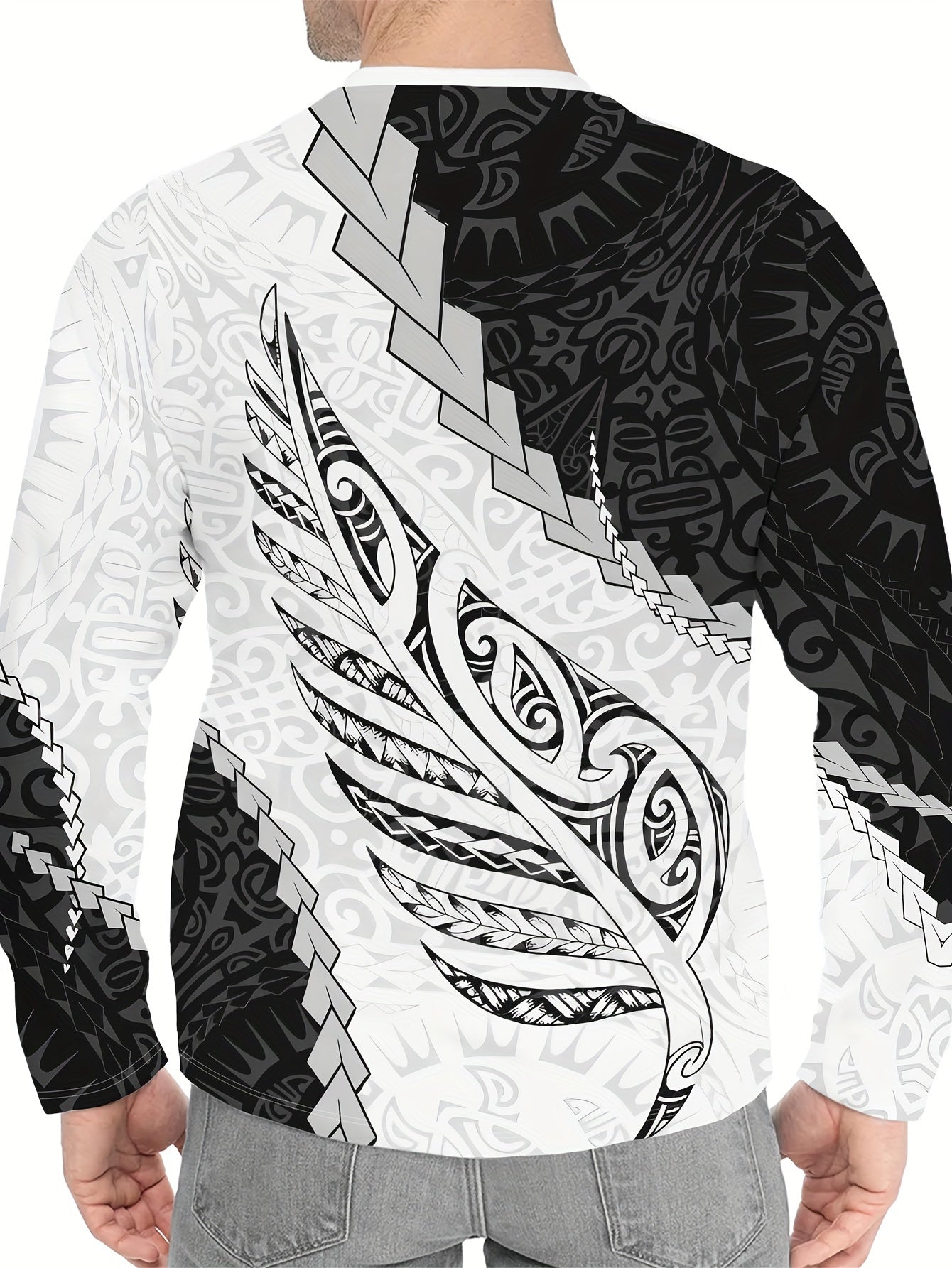 Men'S Graphic Design Long Sleeve T-Shirt Featuring The Maori Silver Fern from New Zealand, a Comfortable Casual Sweatshirt Perfect for Spring And Autumn, Ideal for Men'S Novelty Wear