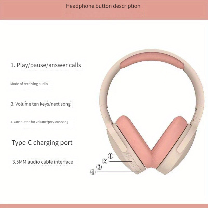 Wireless Headphones 2961 Over-Ear Wrap Style with Retractable Cable, 3.5mm Jack, Push Button Volume Control, Rechargeable Lithium Polymer Battery - Multifunctional with Card Slot and Wired Connectivity Options