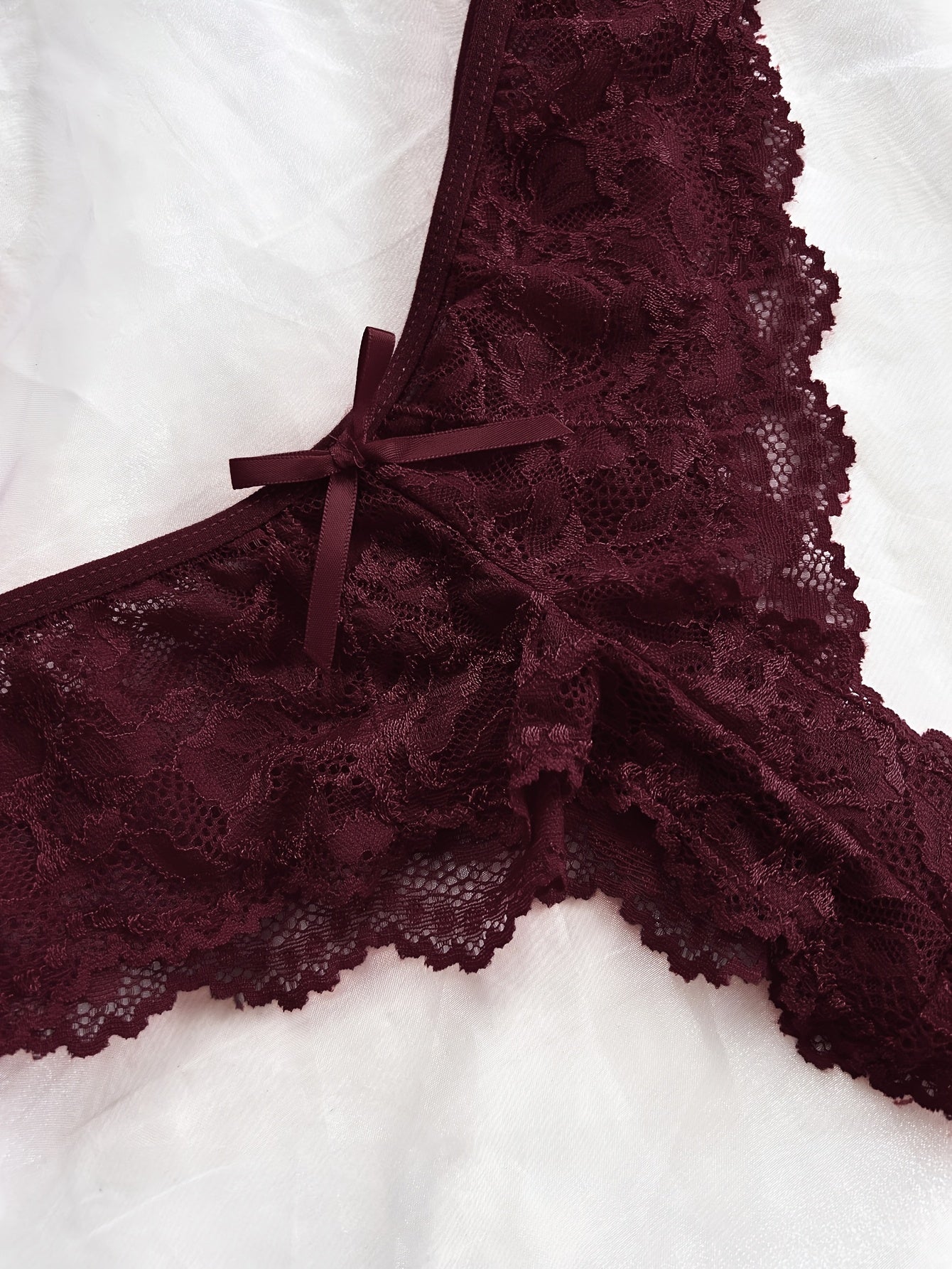 Sexy and Romantic Sleepwear Set, Solid Color Lace Camisole with Matching Panties, V-Neck Design Accentuating Elegant Neckline, Delicate Lace Pattern for Softness. Flared Hem and Ruffled Front Add Graceful Charm, Perfect for a