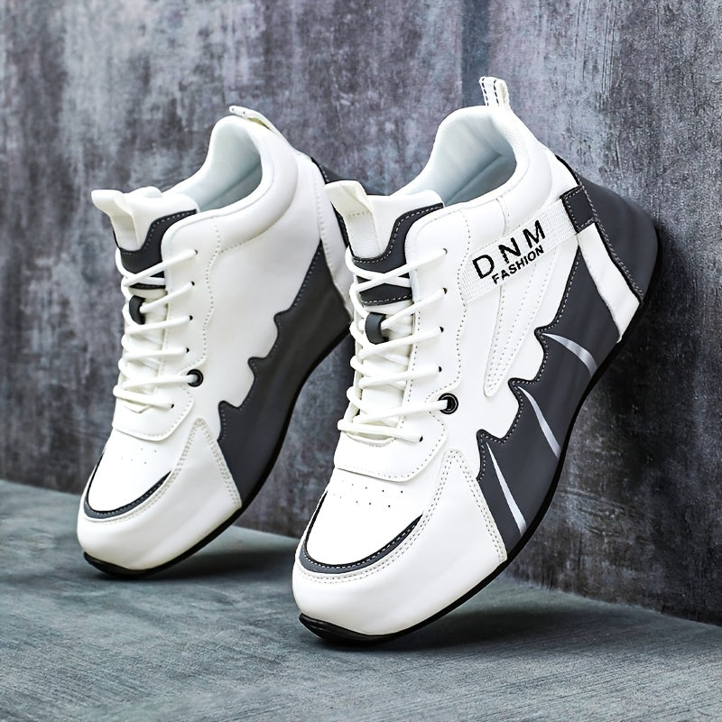 Men'S Fashion Classic Sneakers, Low Top Lace-up Athletic Shoes, Shock Absorbing Breathable Running Shoes, Durable Thick Sole Skateboard Shoes, Solid Color Graphic Design, Round Toe, Faux Upper/Sole, Fabric Inner, EVA Insole f