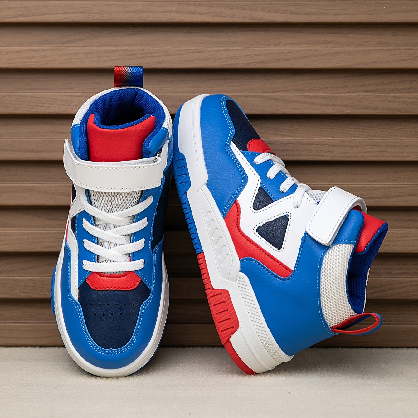Youngsters' High-Top Sneakers with Color Block Design - Breathable, Non-Slip & Durable for Boys and Girls - Perfect for Outdoor Activities & Casual Attire