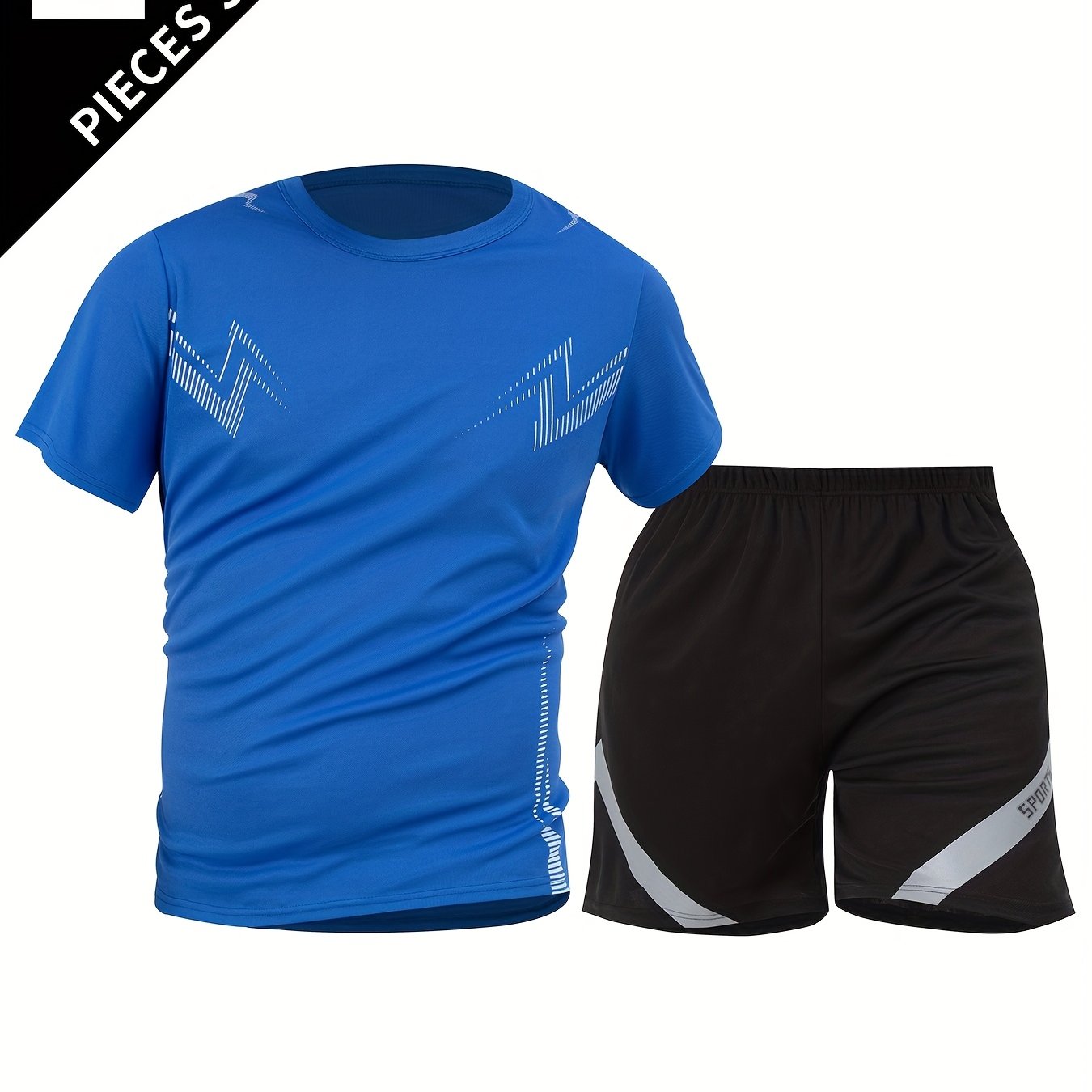 2pcs Summer New Lightning Print Sports Suit Men's Short Sleeve Shorts Outdoor Fitness Breathable Quick-Dry Loose Running Outfit Set