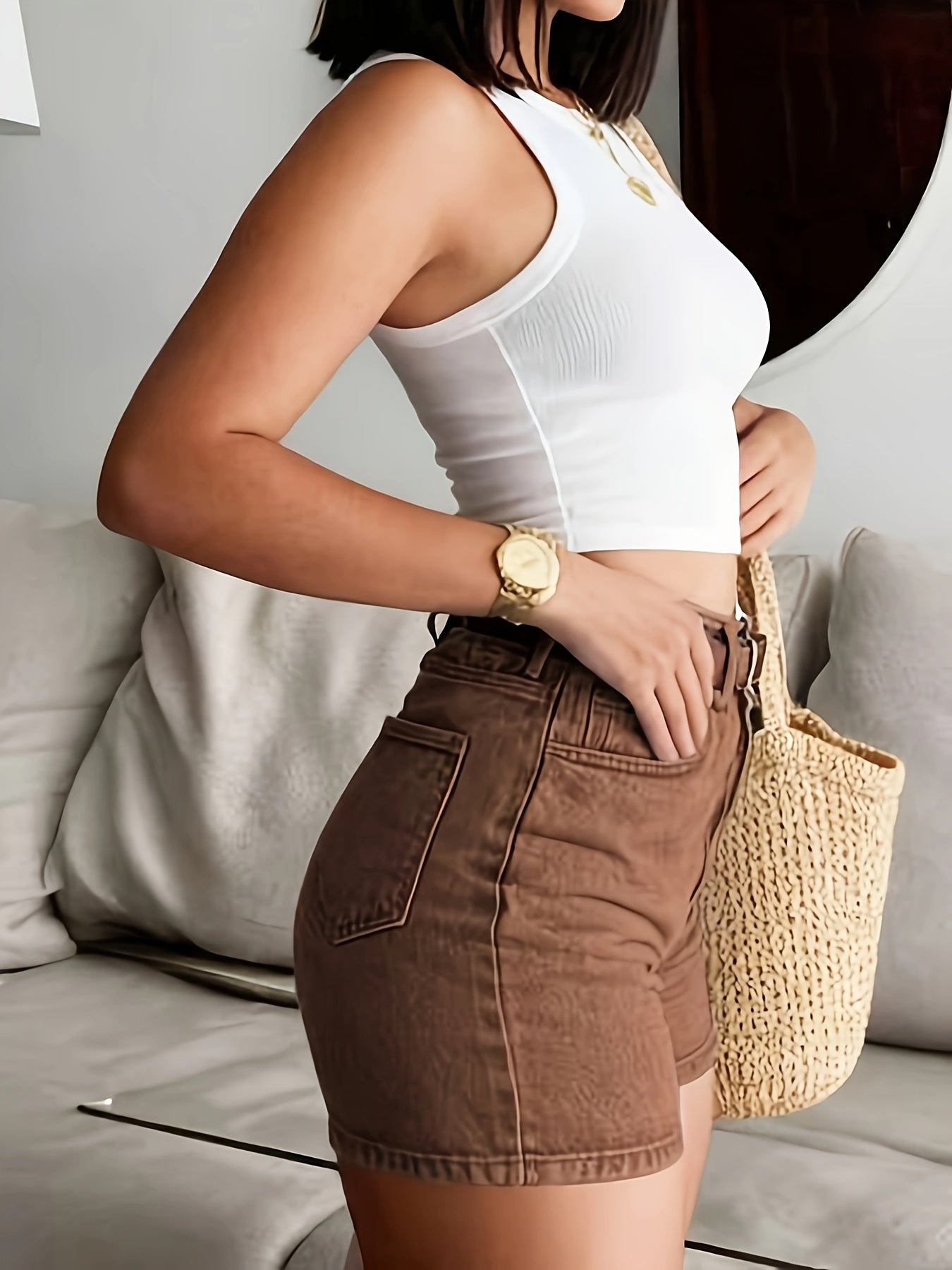 Women's Vintage Straight Leg Stretch Denim Shorts for Summer
