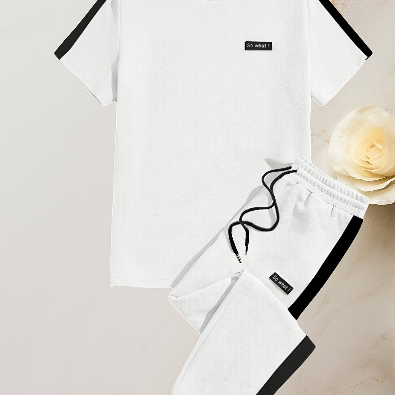 Men's Summer Casual Sportswear Set: Round Neck T-Shirt and Drawstring Pants, Fashionable Spliced Jacquard Breathable Quick-Dry Top and Bottom Outfit