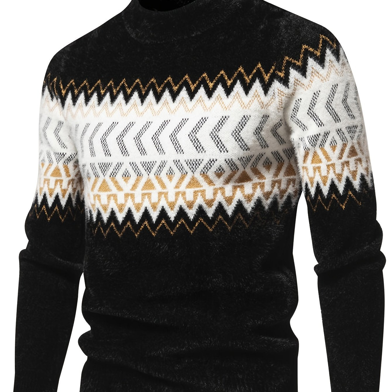 SENMEIGUO Men'S Casual Crew Neck Knit Sweater - Cozy Long Sleeve, Striped Pattern, High Stretch Acrylic Blend for Fall/Winter