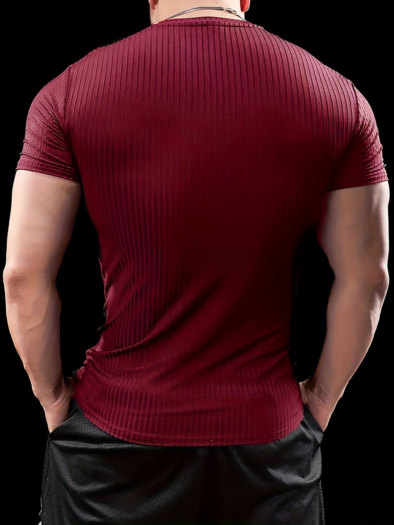 Men's Slim Fit Ribbed Short Sleeve T-Shirt - Stretchy Athletic Casual Wear, Green, Round Neck, Machine Washable, Muscle-Enhancing Design, Gym Shirts