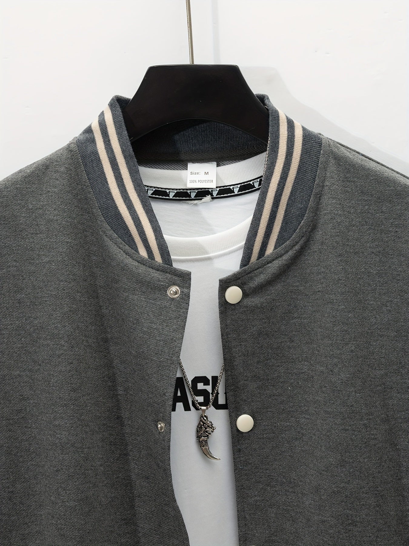 Men's Casual Baseball Jacket & Pants Set - Color Block, Polyester, Button-Up with Belt Detail for Spring/Fall
