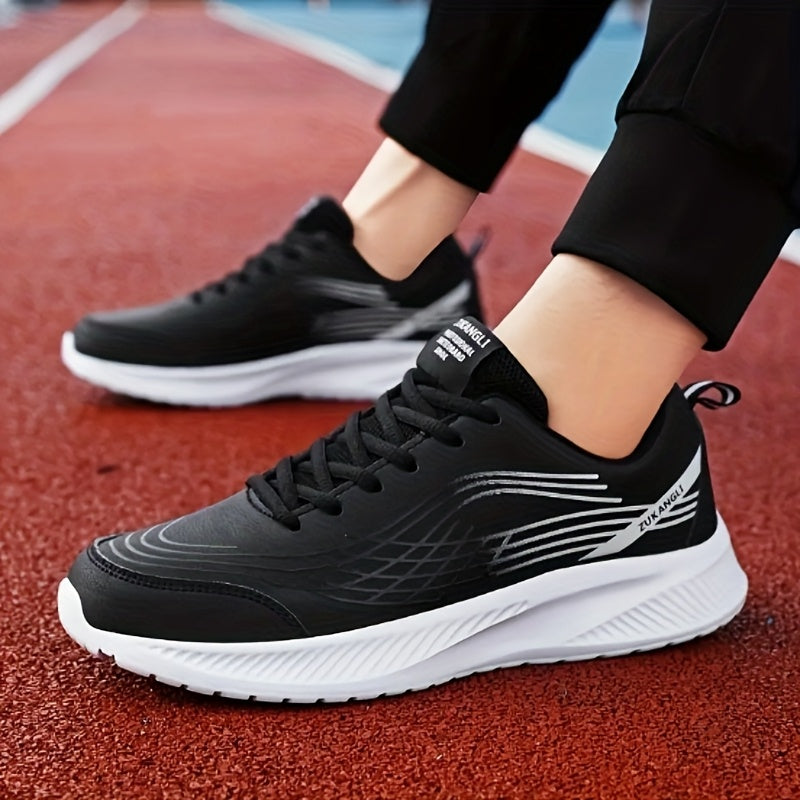 Men's Breathable Lightweight Running Shoes with Air Cushion Technology - Black Low-Top Sneakers for Walking, Jogging, Training Casual Wear, PU Upper MD Sole, All-Season Comfort, Sleek Sporty Design, Cushioned Support