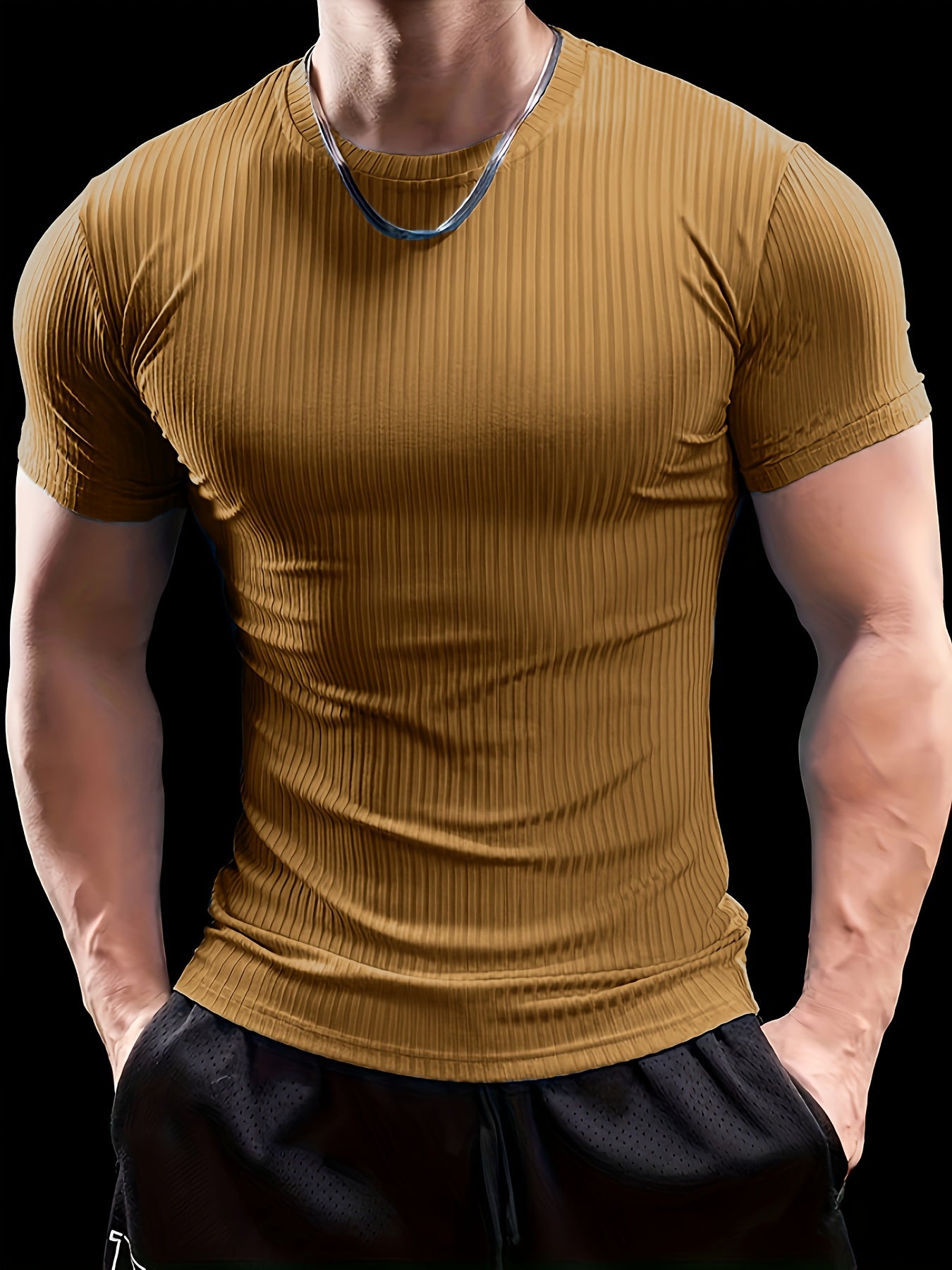 Men's Stretch Fit Short Sleeve T-Shirt - Breathable, Comfortable Polyester Blend, Solid Blue, Crew Neck, Casual Sporty Style for Spring/Summer